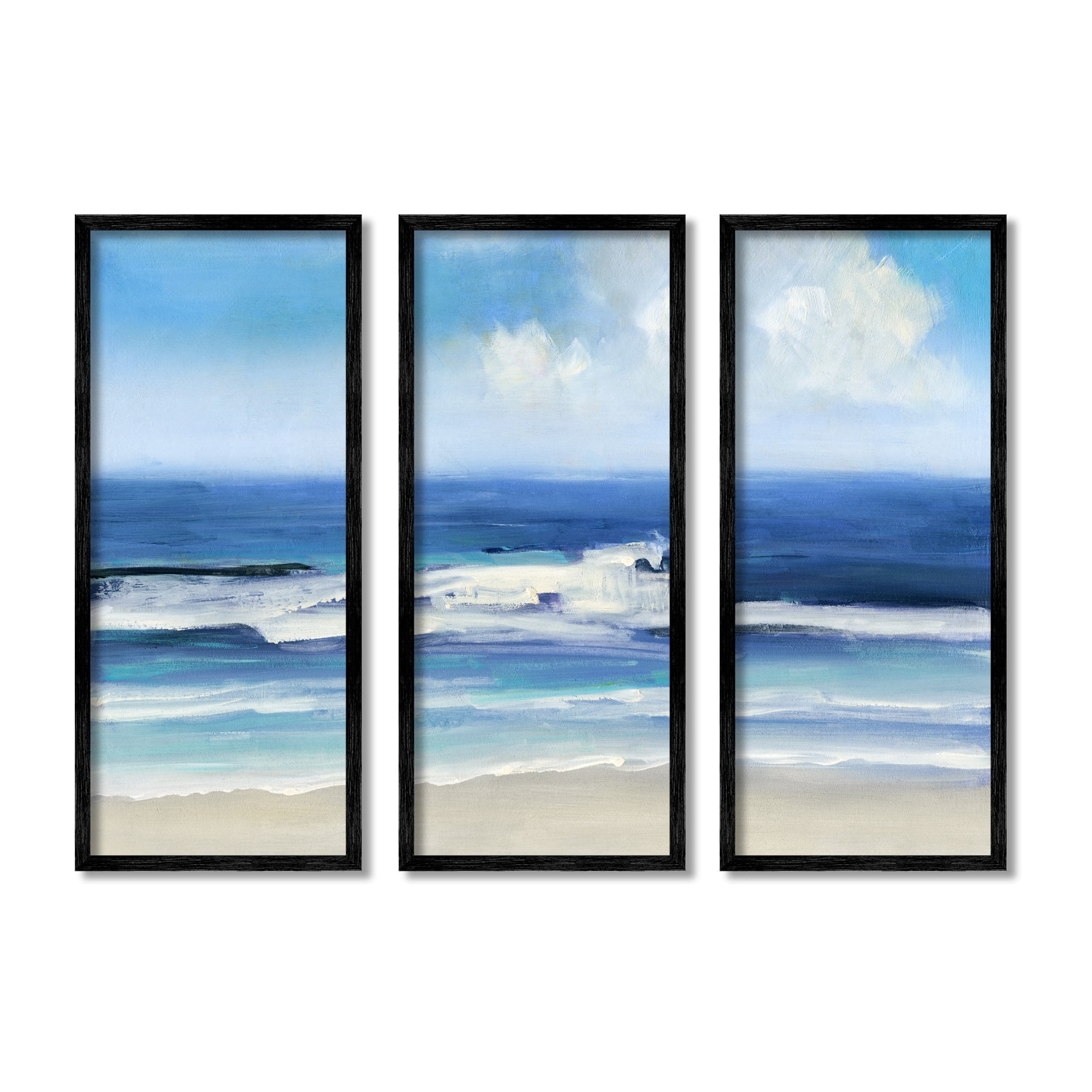 Stupell Industries Blue Beach Coast Triptych Incoming Summer Tide Waves, 10 x 24, Design by Sally Swatland