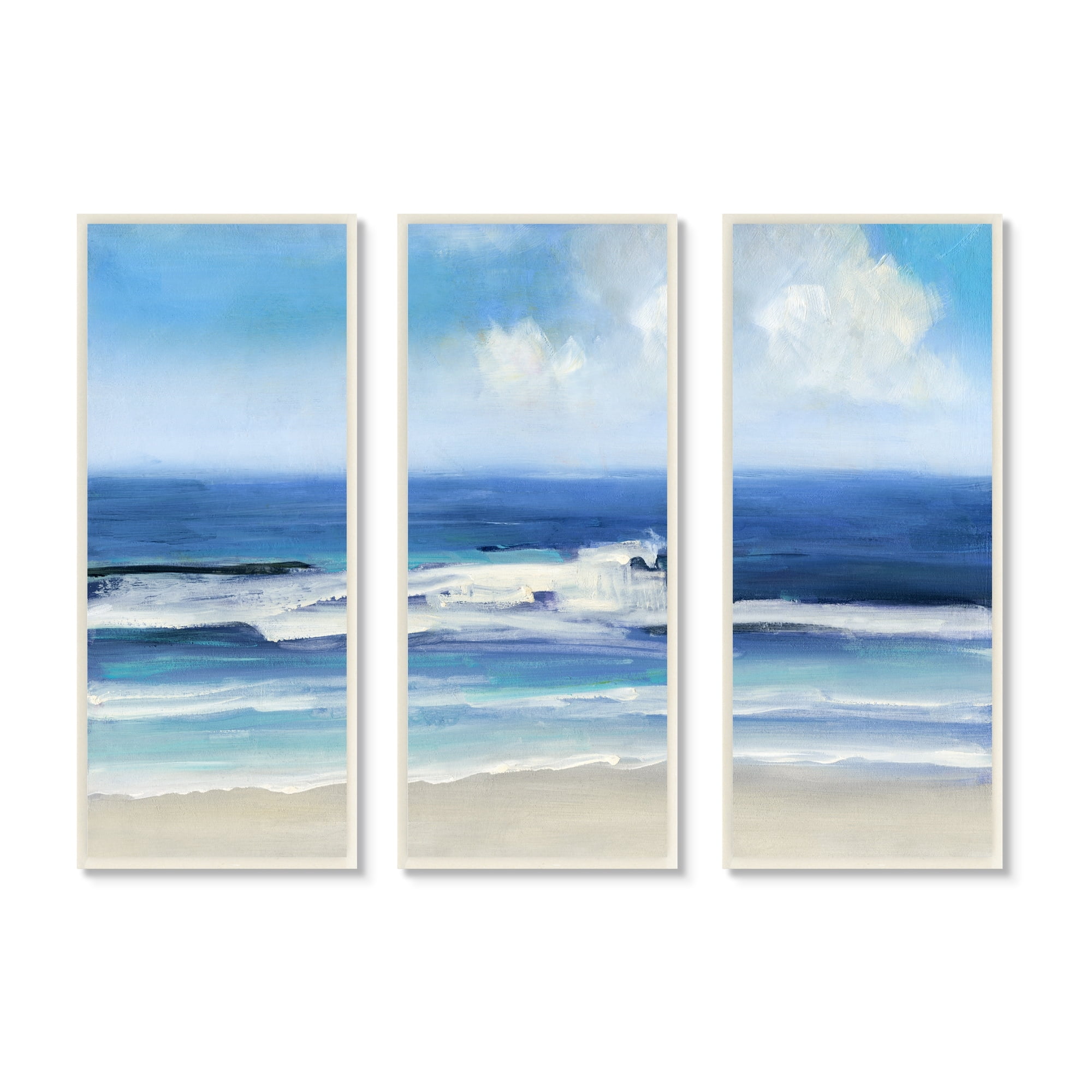 Stupell Industries Blue Beach Coast Triptych Incoming Summer Tide Waves, 7 x 17, Design by Sally Swatland