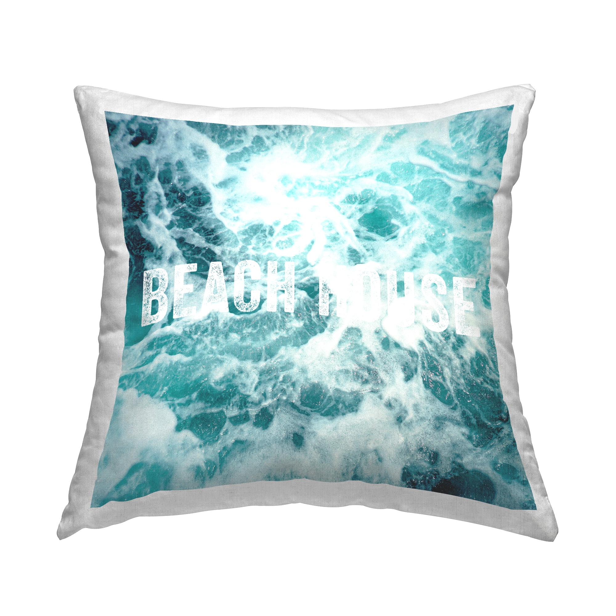 Stupell Industries Blue Beach House Ocean Foam Typography Design by Amy Brinkman Throw Pillow