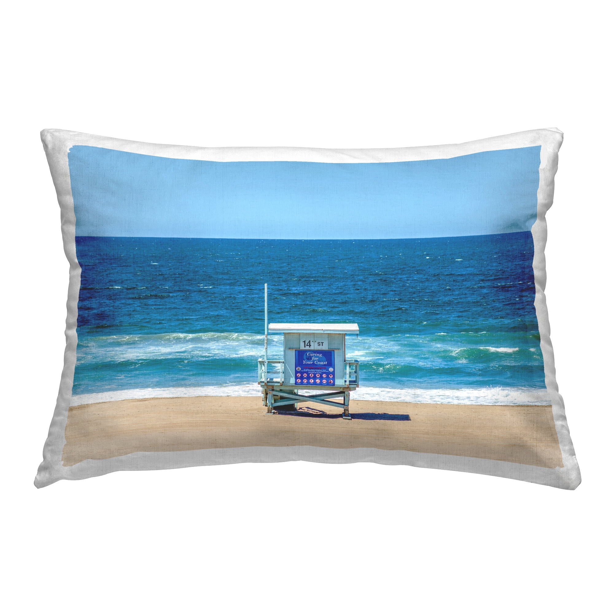 Stupell Industries Blue Beach Shack Decorative Printed Throw Pillow, 14 x 20
