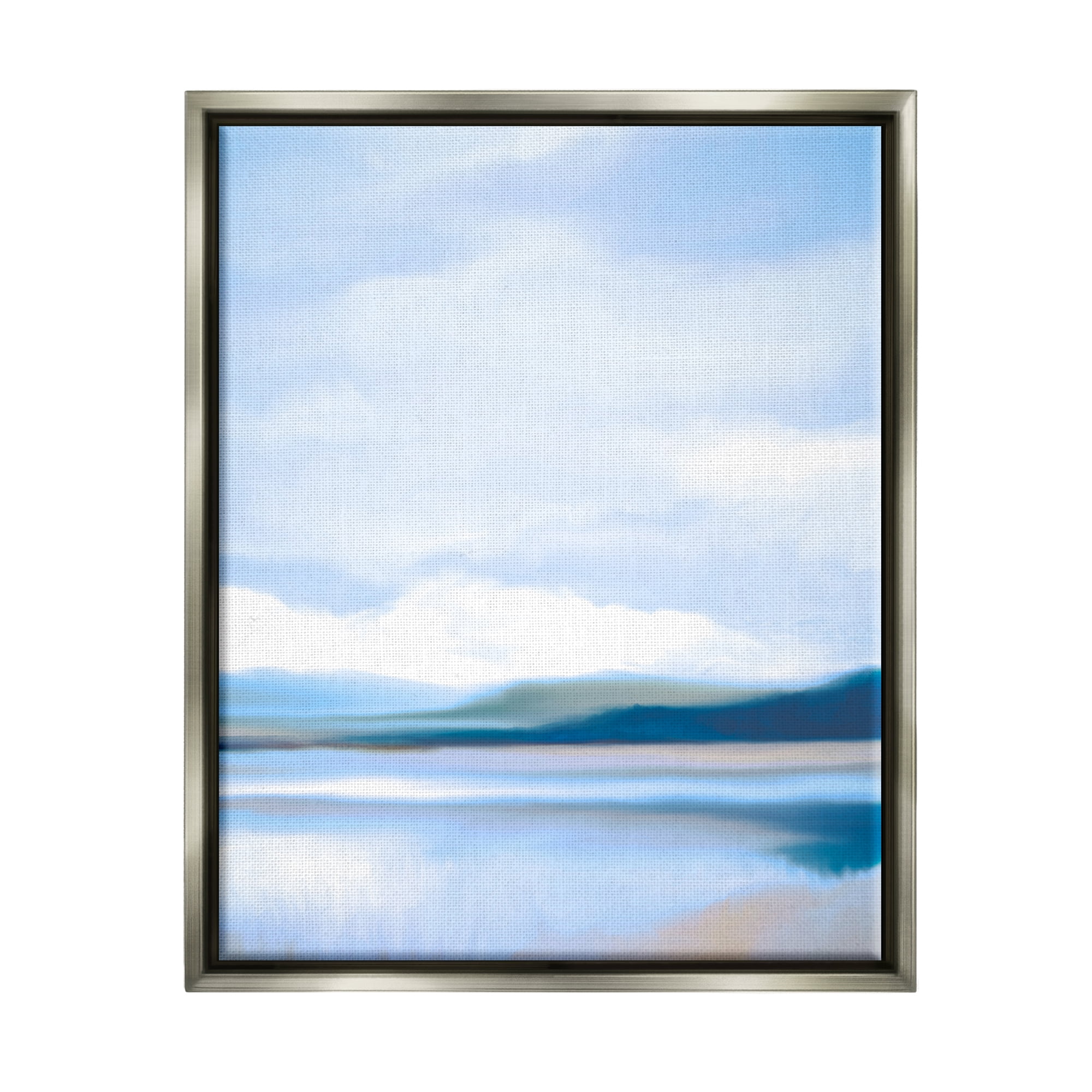 Stupell Industries Blue Beach Shore Nature Painting Gray Floater Framed Art Print Wall Art, 17 x 21