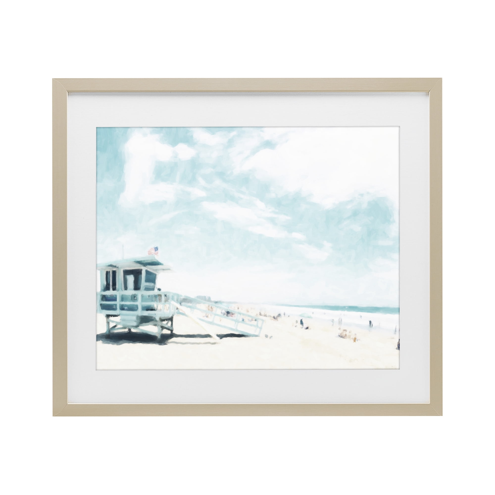 Stupell Industries Blue Beach Station Birch Framed Print Under Glass, design by Kim Curinga