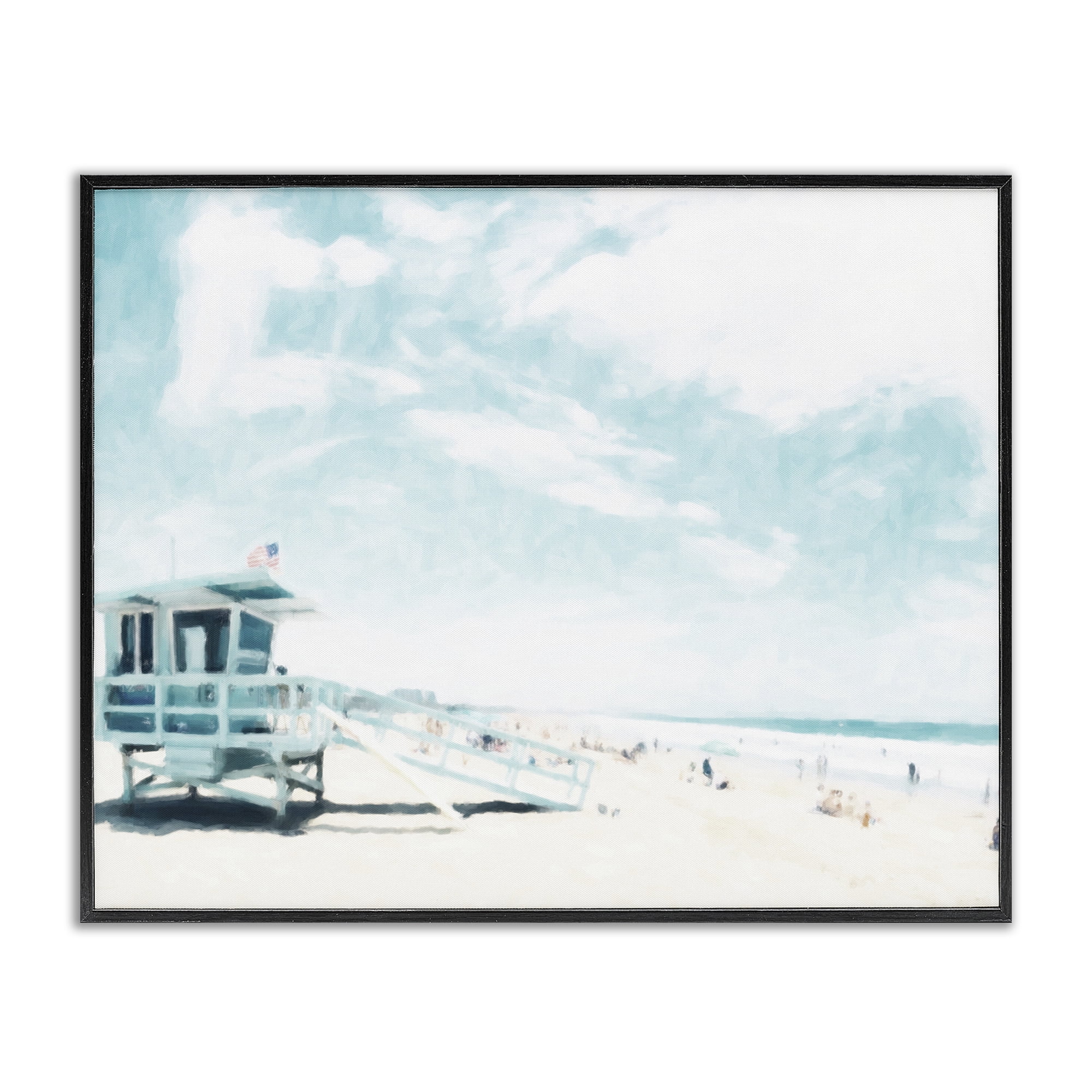 Stupell Industries Blue Beach Station Black Framed Giclee Art, design by Kim Curinga
