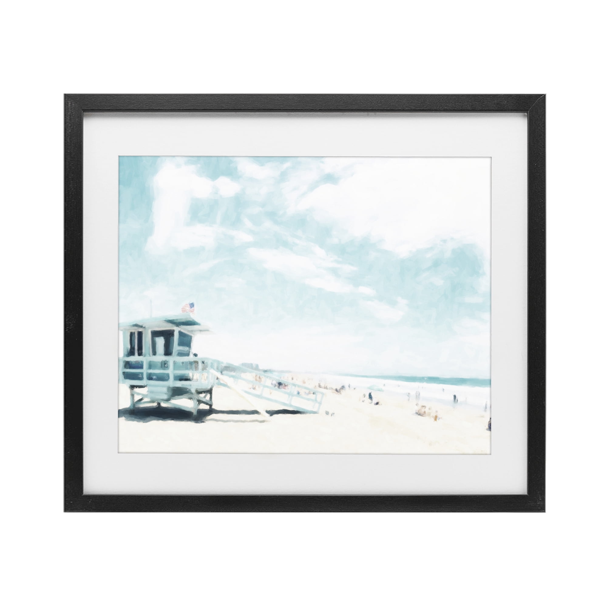 Stupell Industries Blue Beach Station Black Framed Print Under Glass, design by Kim Curinga