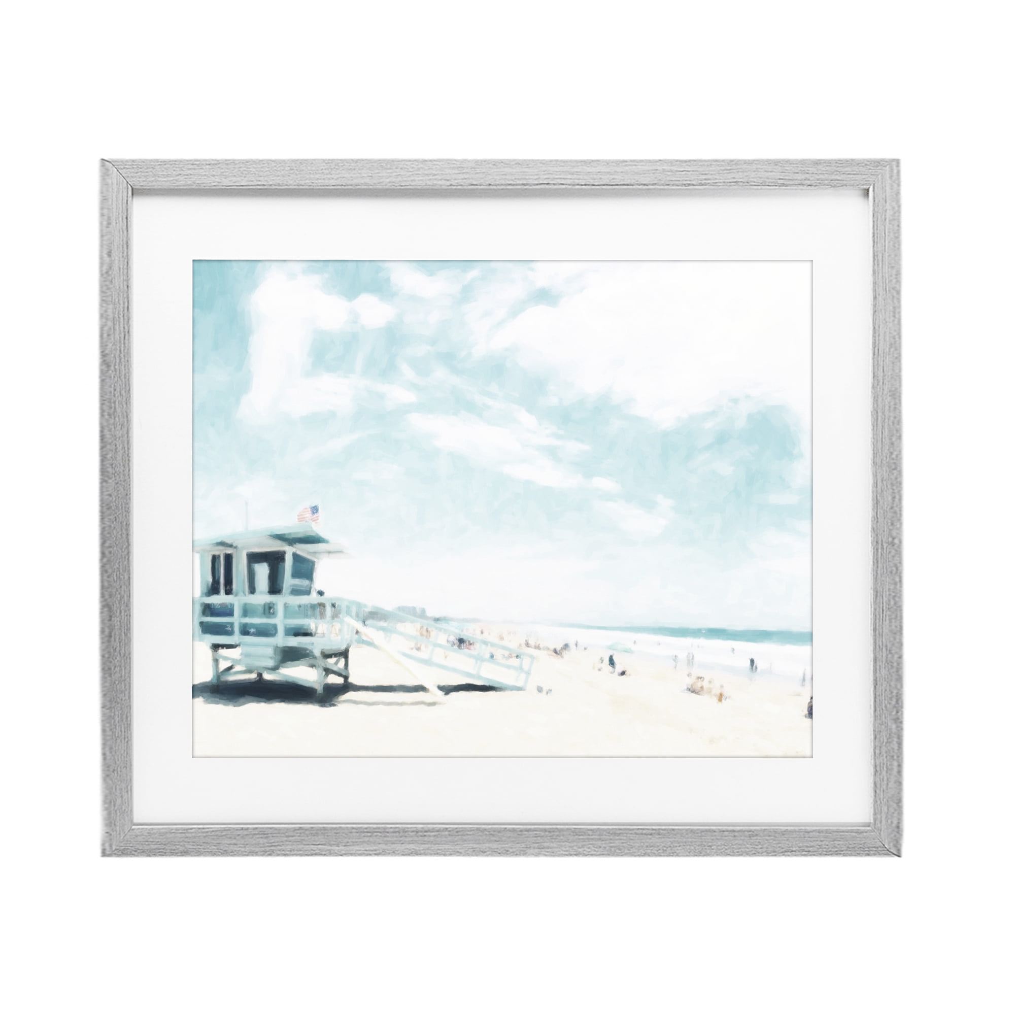 Stupell Industries Blue Beach Station Gray Framed Print Under Glass, design by Kim Curinga
