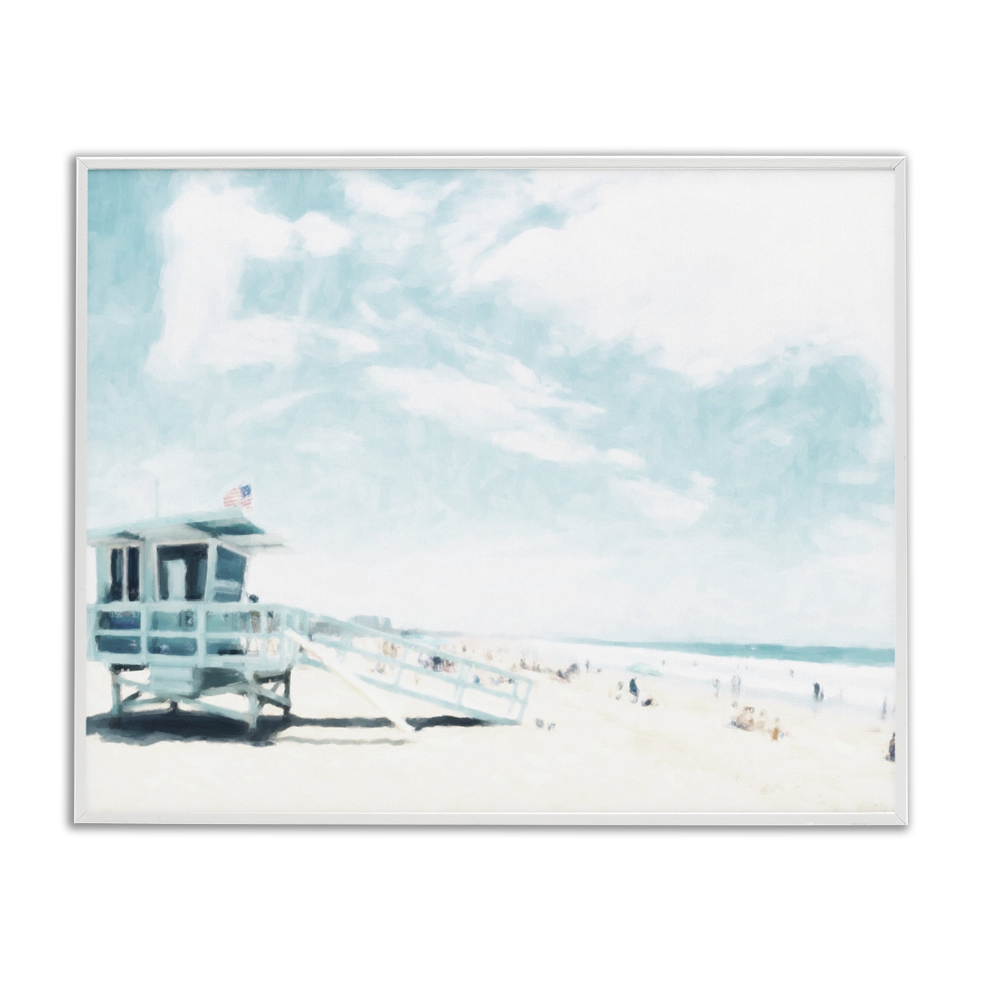 Stupell Industries Blue Beach Station White Framed Giclee Art, design by Kim Curinga