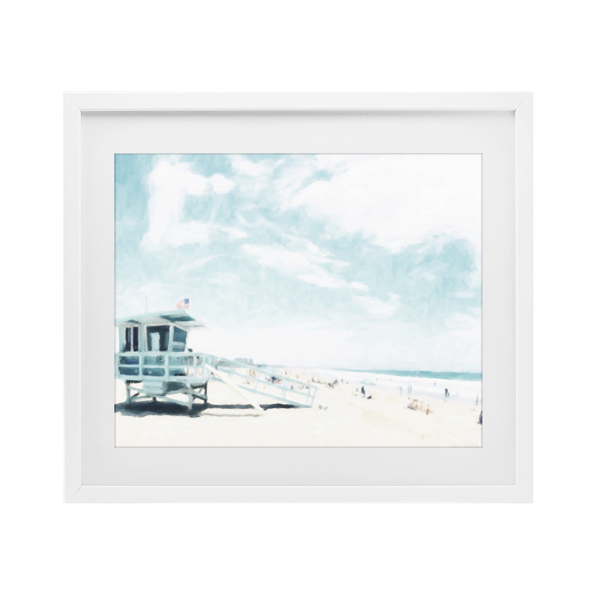 Stupell Industries Blue Beach Station White Framed Print Under Glass, design by Kim Curinga