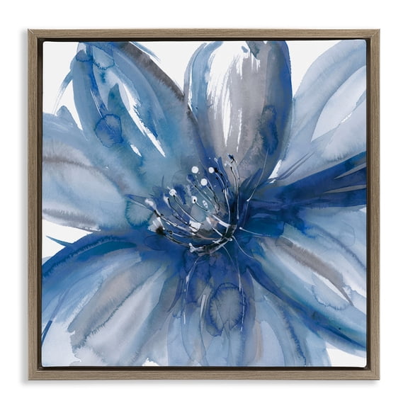Stupell Industries Blue Beauty Blossom Brown Framed Floater Canvas Wall Art design by Rebecca Meyers, 18 x 18