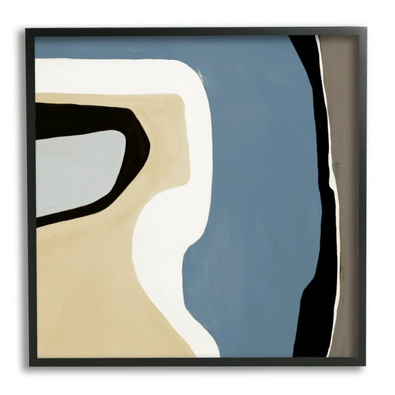 Stupell Industries Blue & Beige Abstraction Abstract Painting Black Framed Art Print Wall Art, 12 x 12