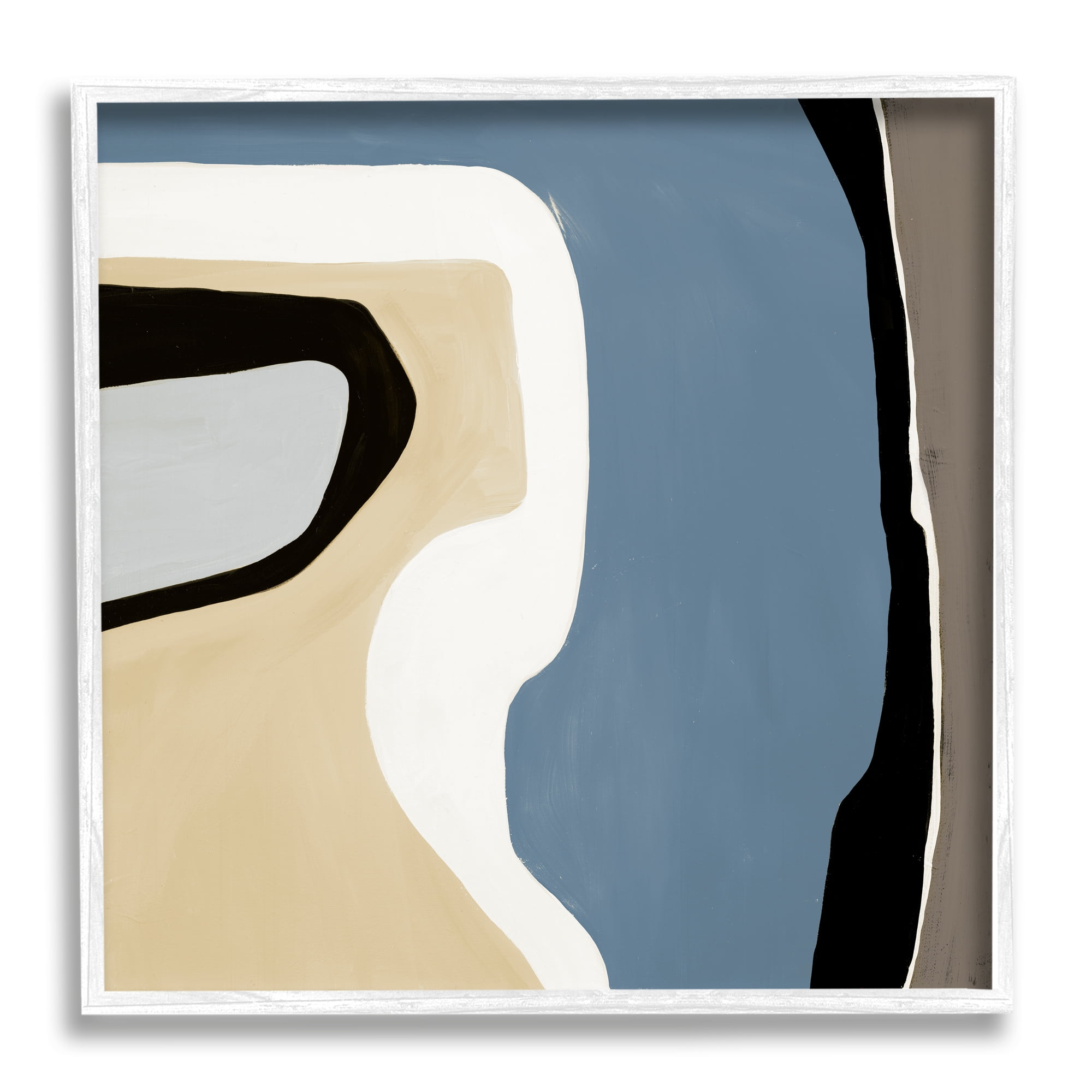 Stupell Industries Blue & Beige Abstraction Abstract Painting White Framed Art Print Wall Art, 17 x 17