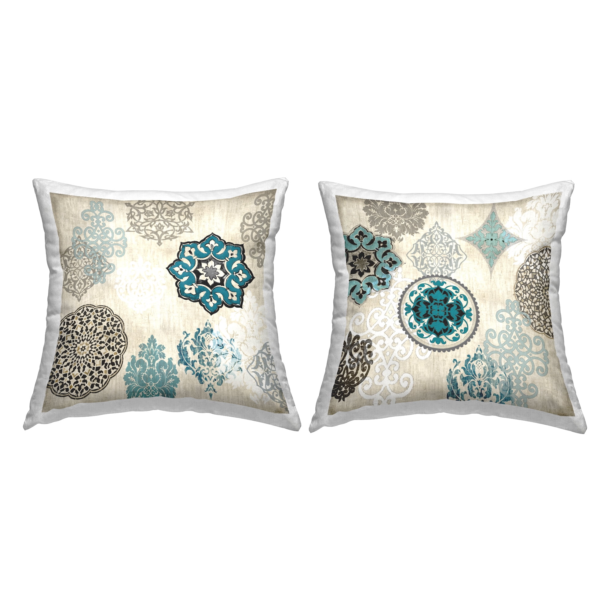 Stupell Industries Blue & Beige Boho Pattern Square Decorative Printed Throw Pillow, 18 x 18, Set of 2