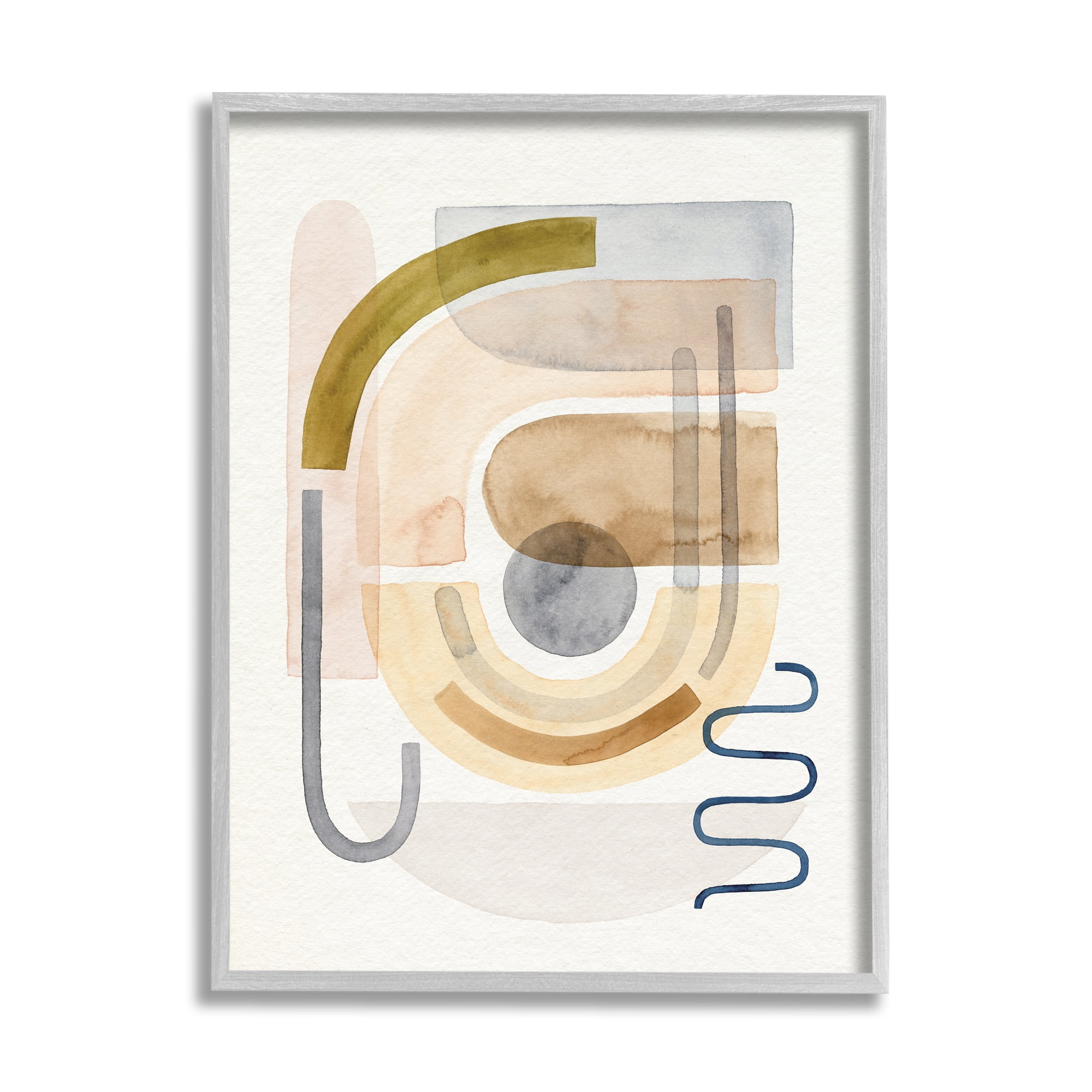 Stupell Industries Blue Beige Expressive Geometric Shape Abstraction Abstract Painting Gray Framed Art Print Wall Art, 11 x 14