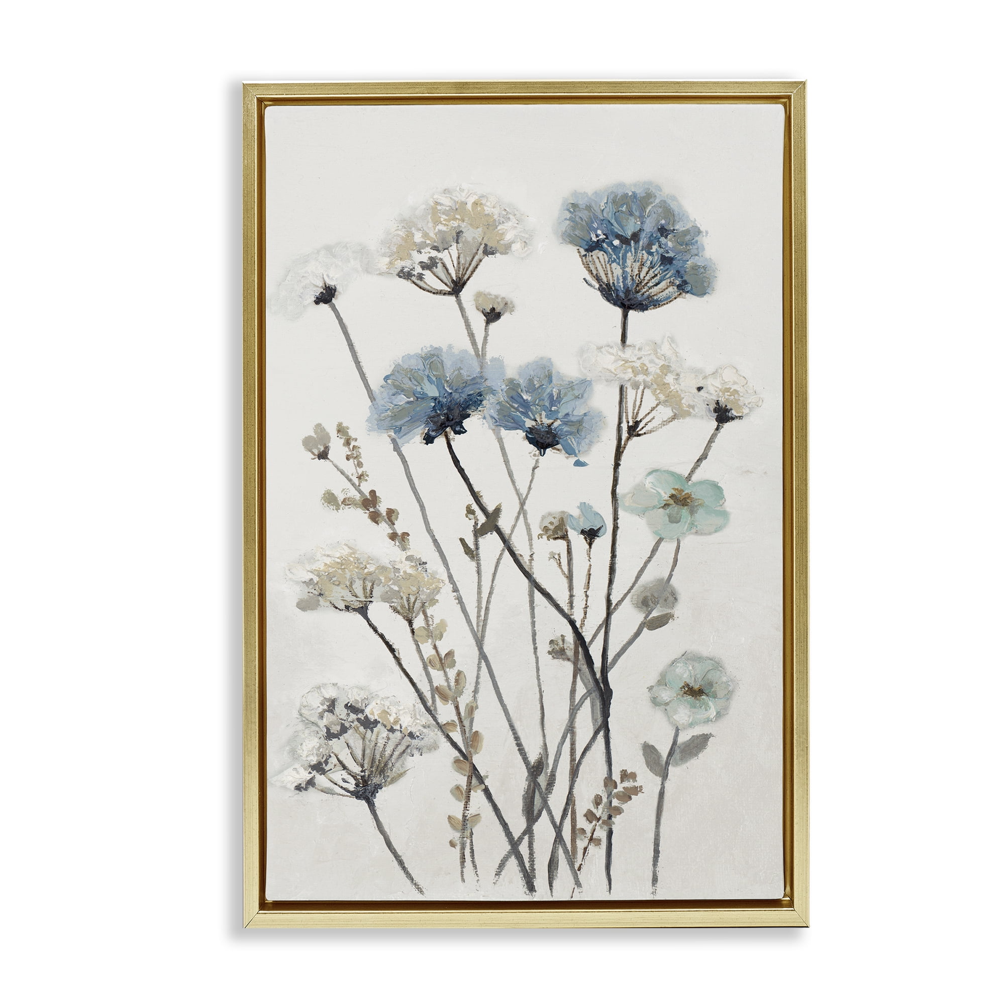 Stupell Industries Blue & Beige Garden Gold Framed Floater Canvas Wall Art, design by Patricia Pinto