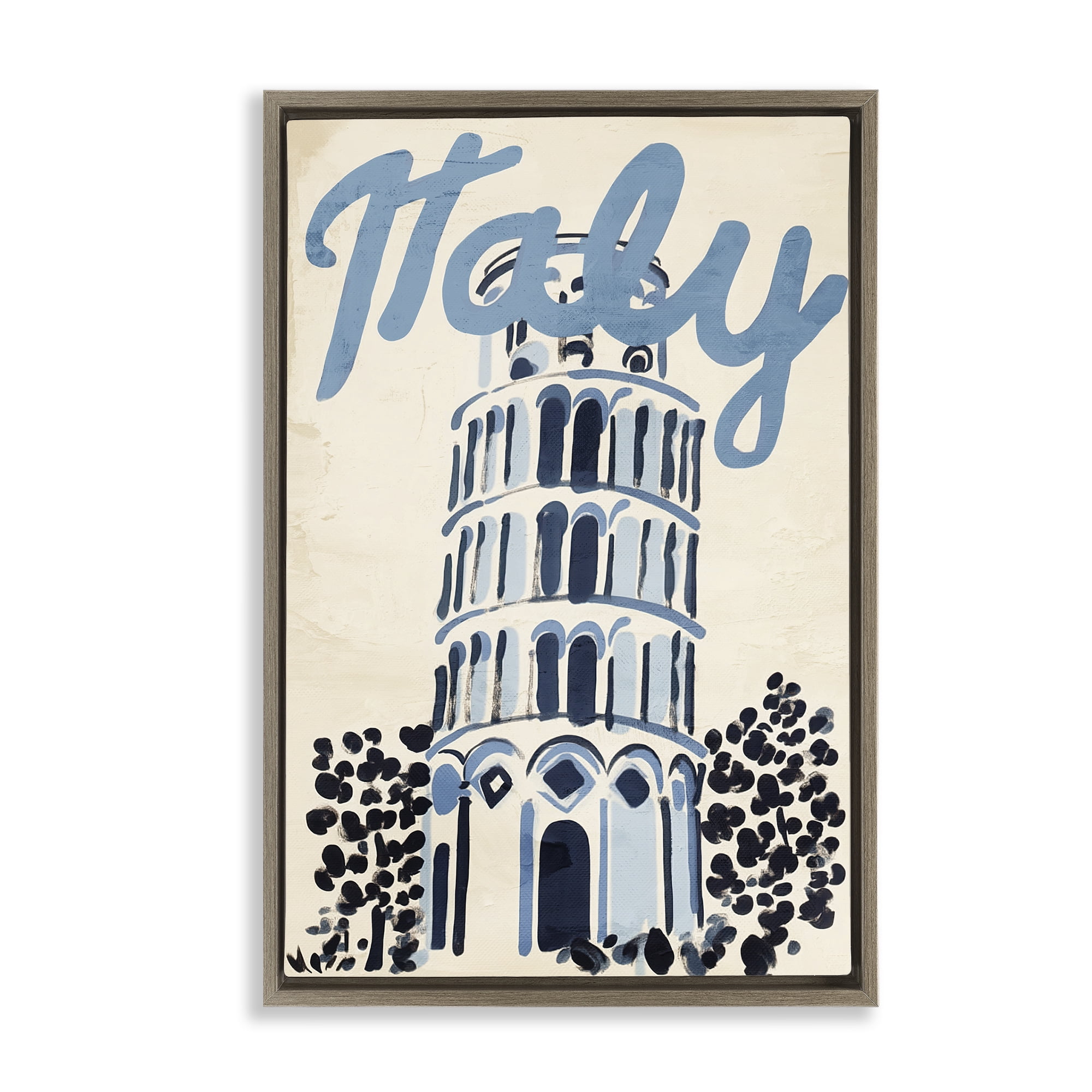 Stupell Industries Blue & Beige Italy Travel Brown Framed Floater Canvas Wall Art, design by Annabelle Hall