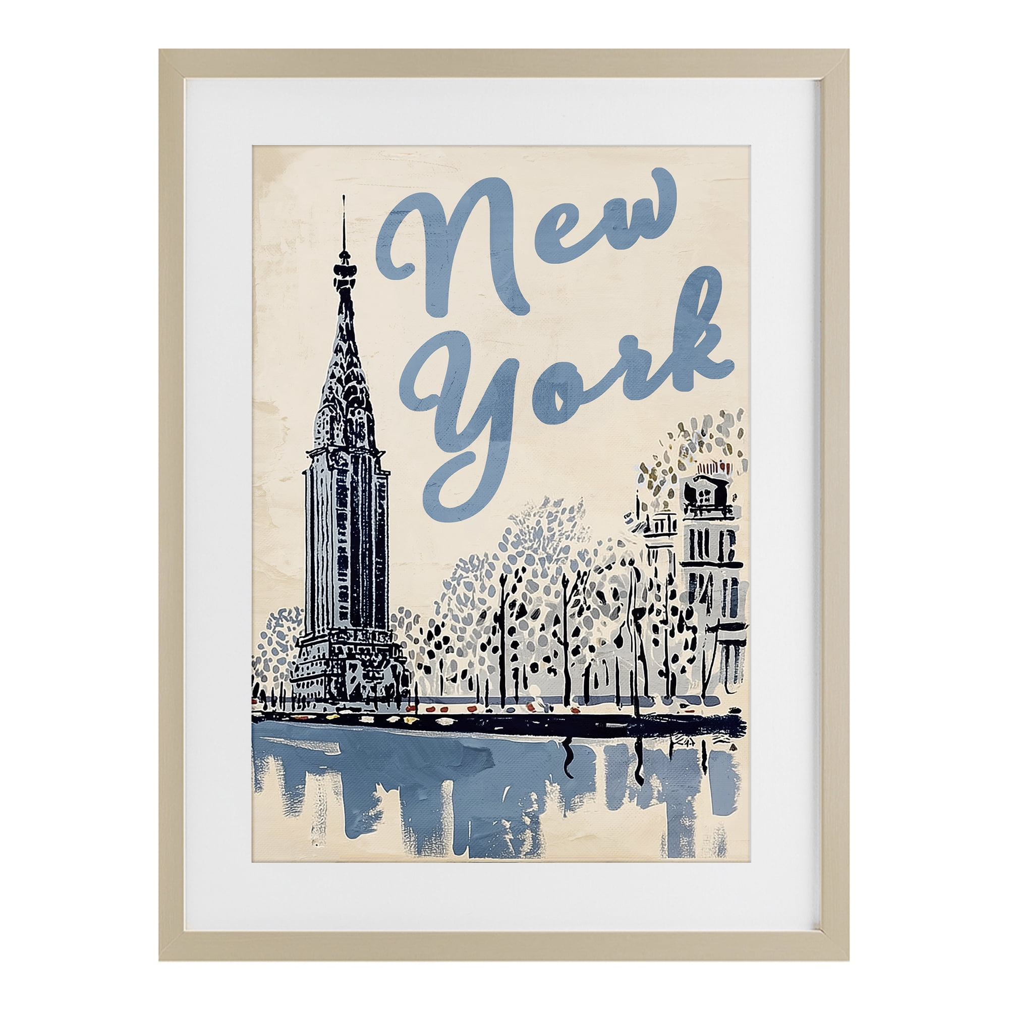 Stupell Industries Blue & Beige New York Travel Birch Framed Print Under Glass, design by Annabelle Hall