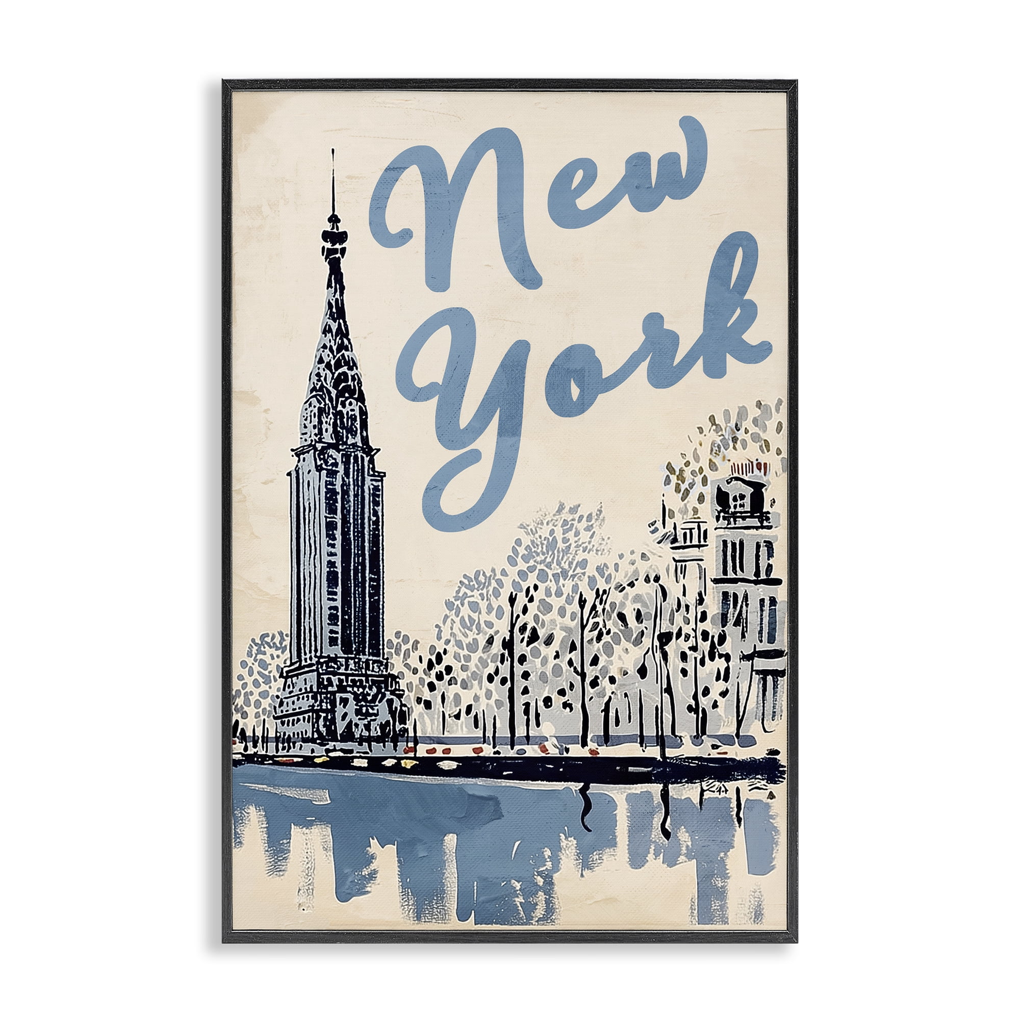 Stupell Industries Blue & Beige New York Travel Black Framed Giclee Art, design by Annabelle Hall