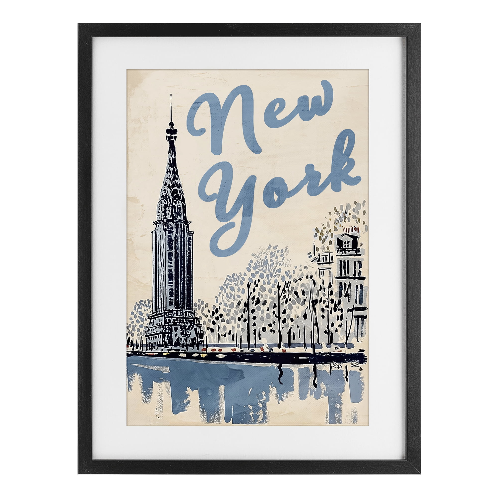 Stupell Industries Blue & Beige New York Travel Black Framed Print Under Glass, design by Annabelle Hall