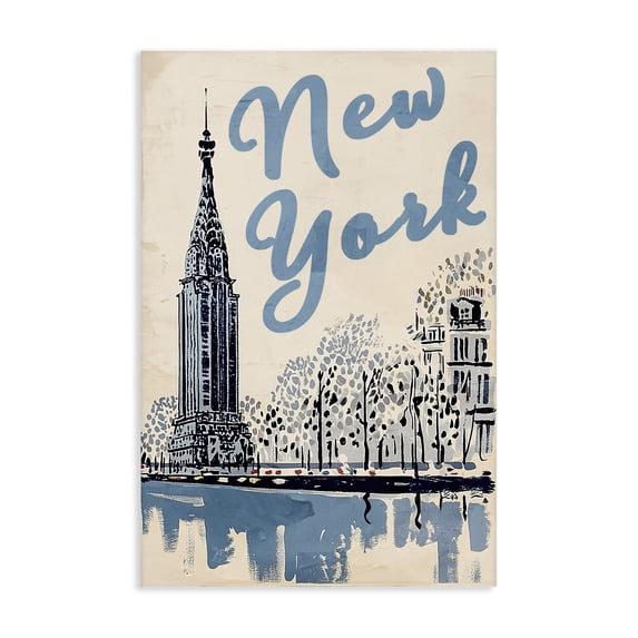 Stupell Industries Mid-Century Blue & Beige New York Travel Canvas Art, 16 x 24, by Annabelle Hall