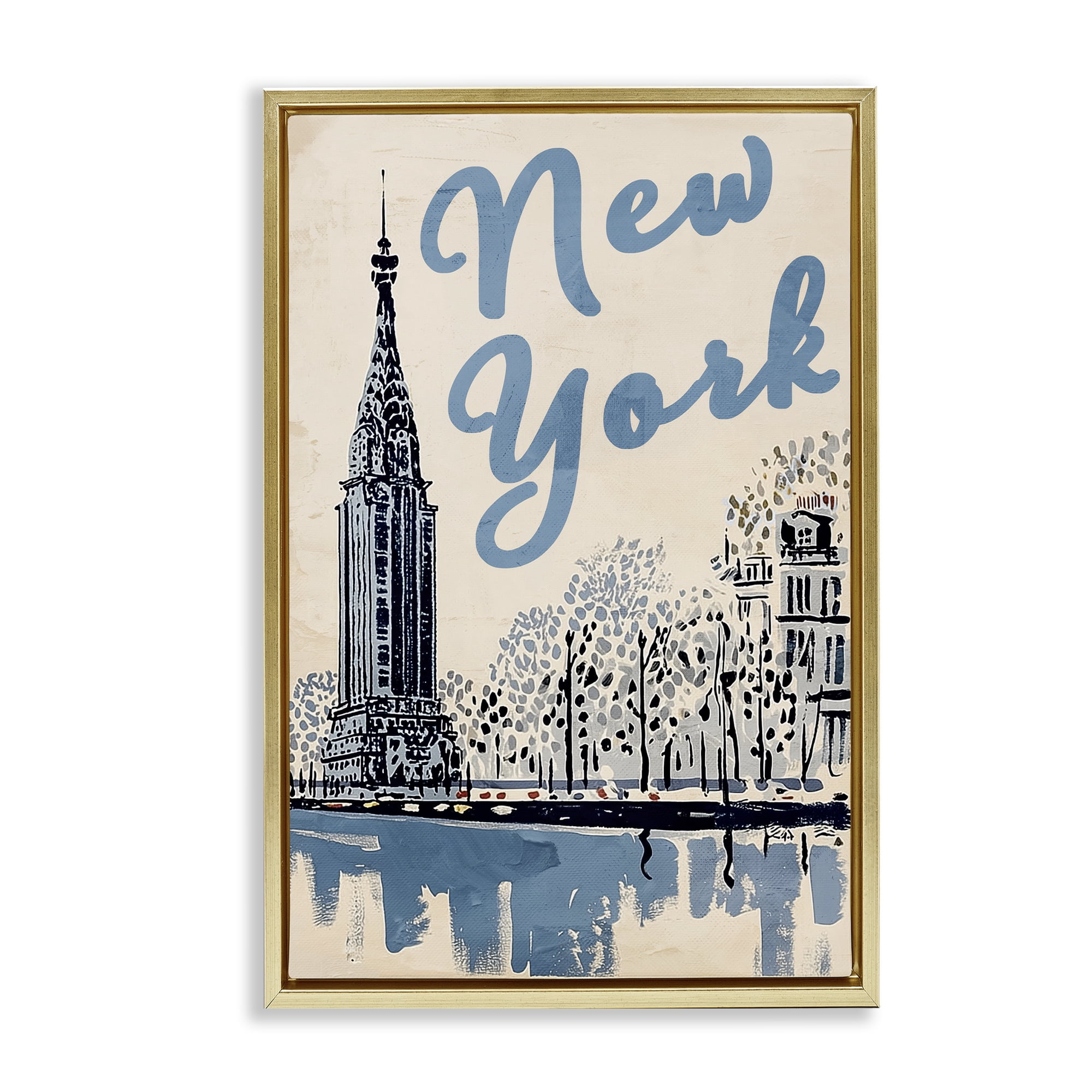 Stupell Industries Blue & Beige New York Travel Gold Framed Floater Canvas Wall Art, design by Annabelle Hall