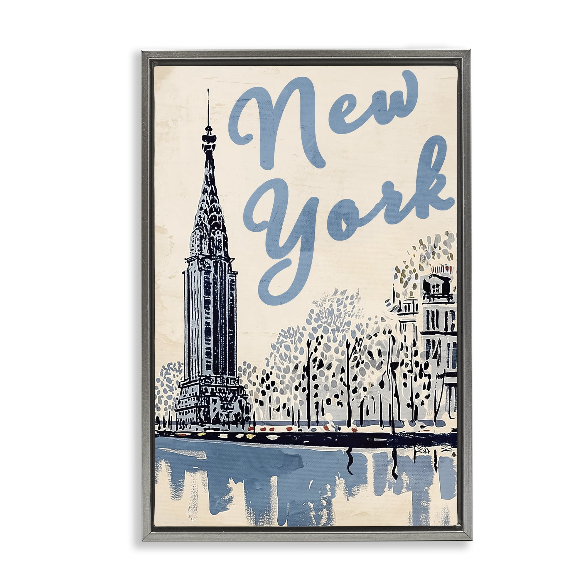 Stupell Industries Blue & Beige New York Travel Gray Framed Floater Canvas Wall Art, design by Annabelle Hall
