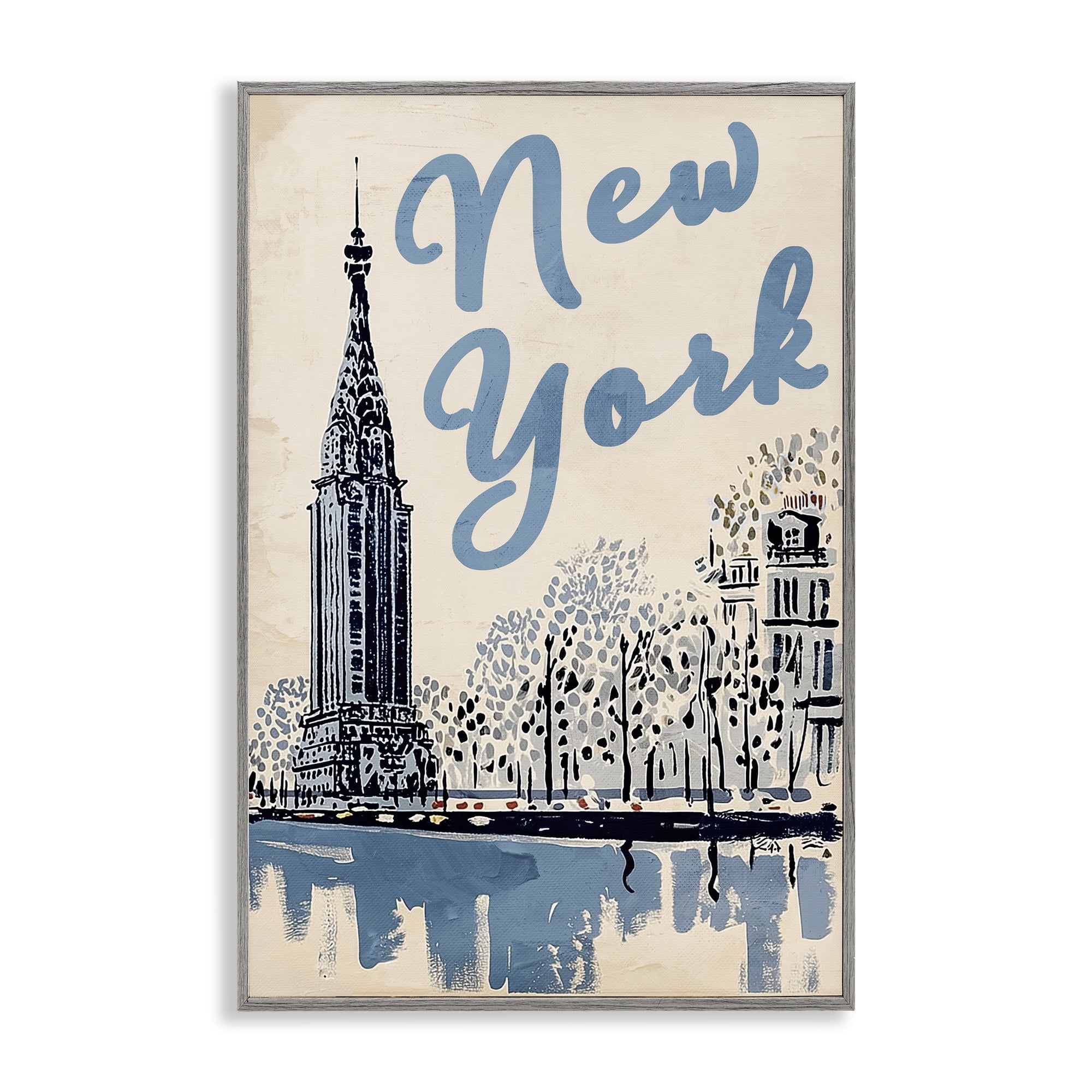 Stupell Industries Blue & Beige New York Travel Gray Framed Giclee Art, design by Annabelle Hall
