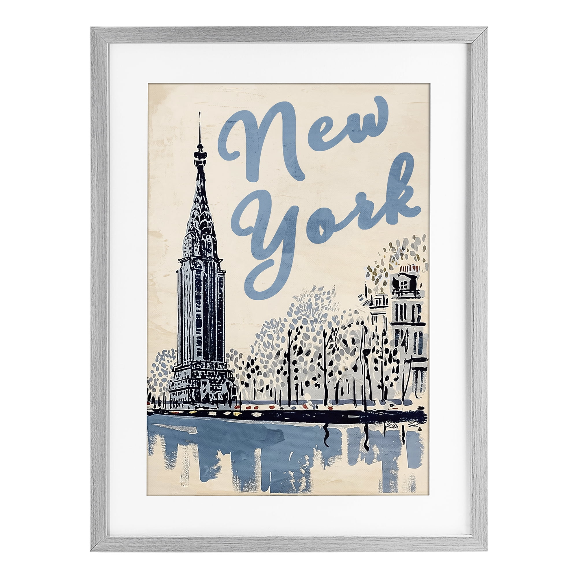 Stupell Industries Blue & Beige New York Travel Gray Framed Print Under Glass, design by Annabelle Hall