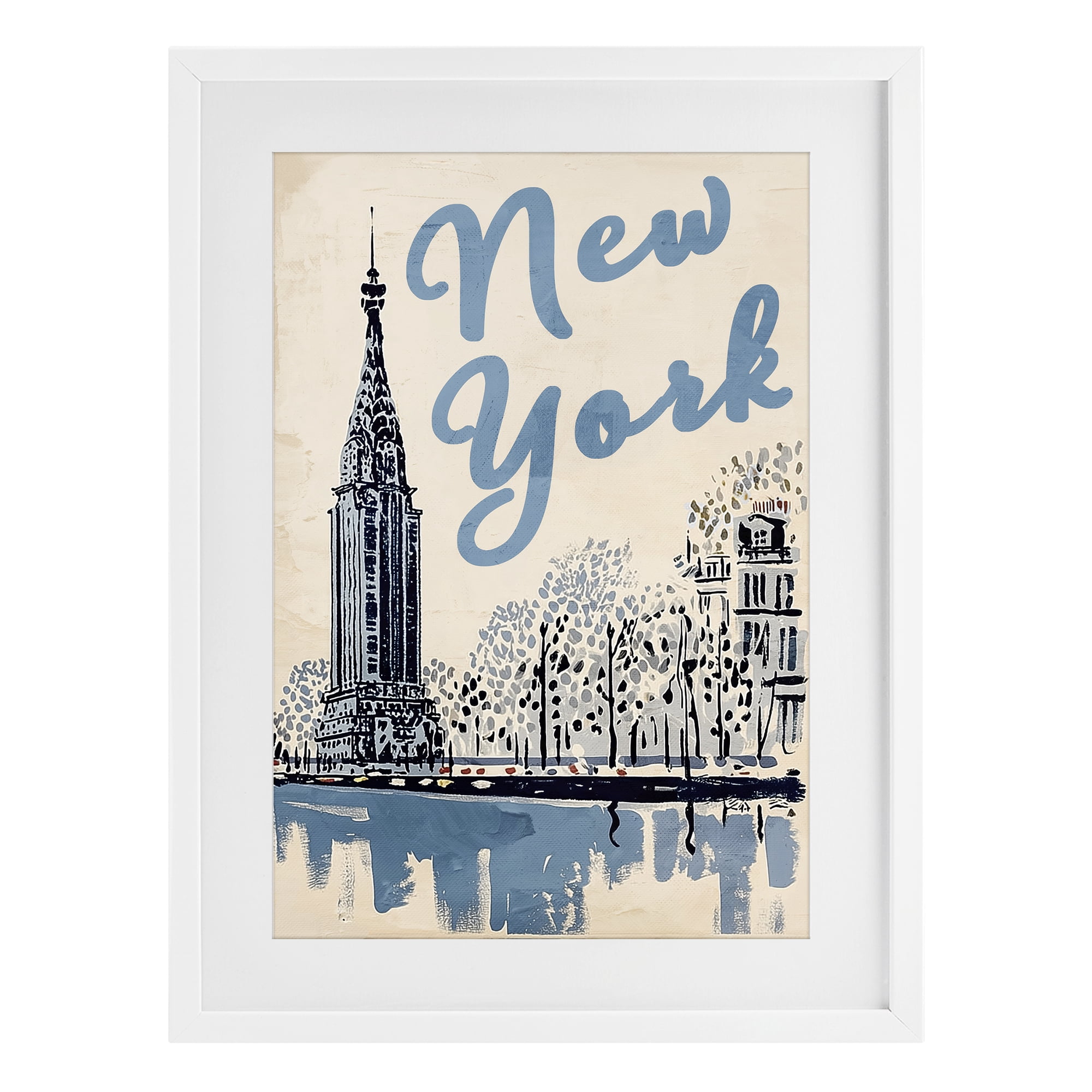 Stupell Industries Blue & Beige New York Travel White Framed Print Under Glass, design by Annabelle Hall