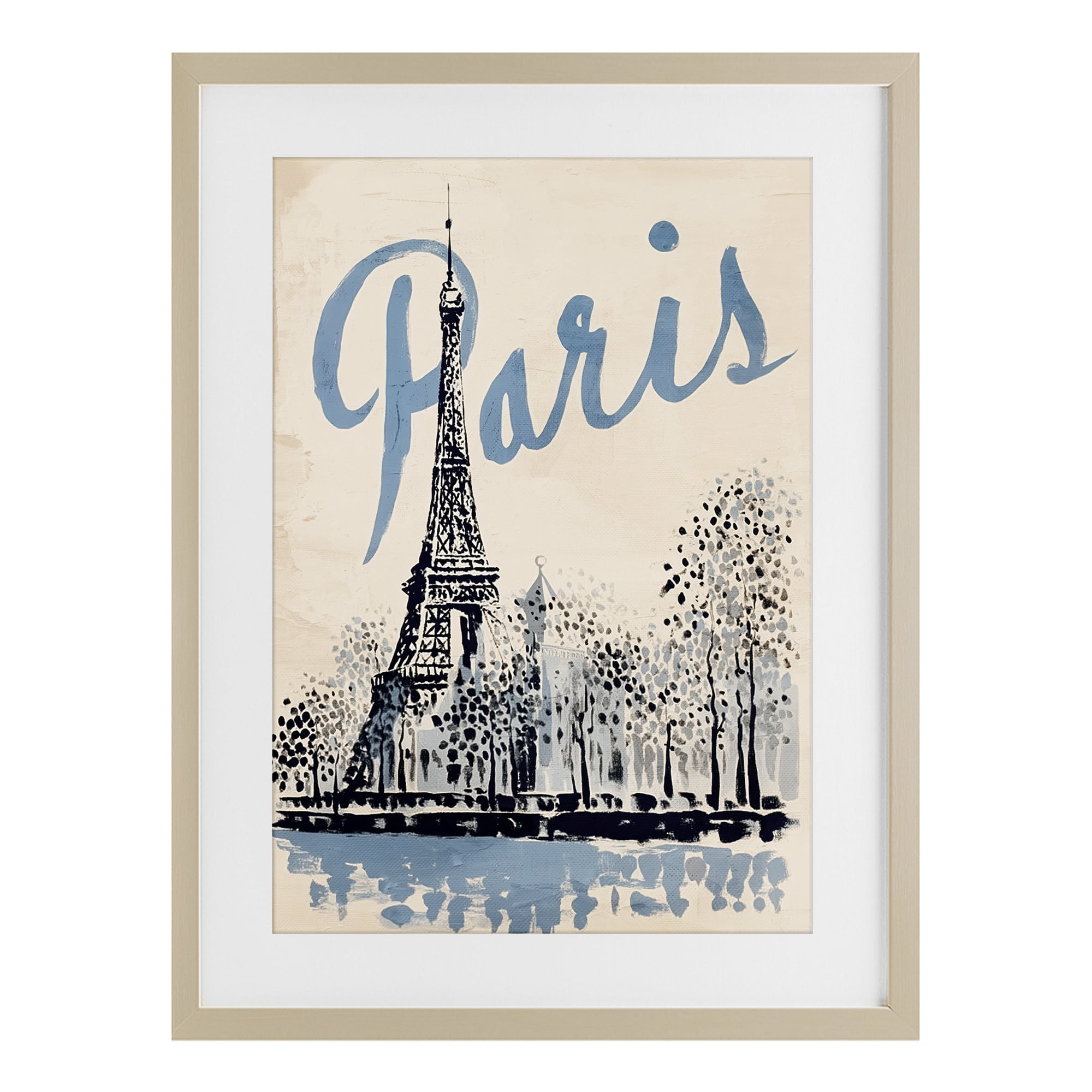 Stupell Industries Blue & Beige Paris Travel Birch Framed Print Under Glass, design by Annabelle Hall