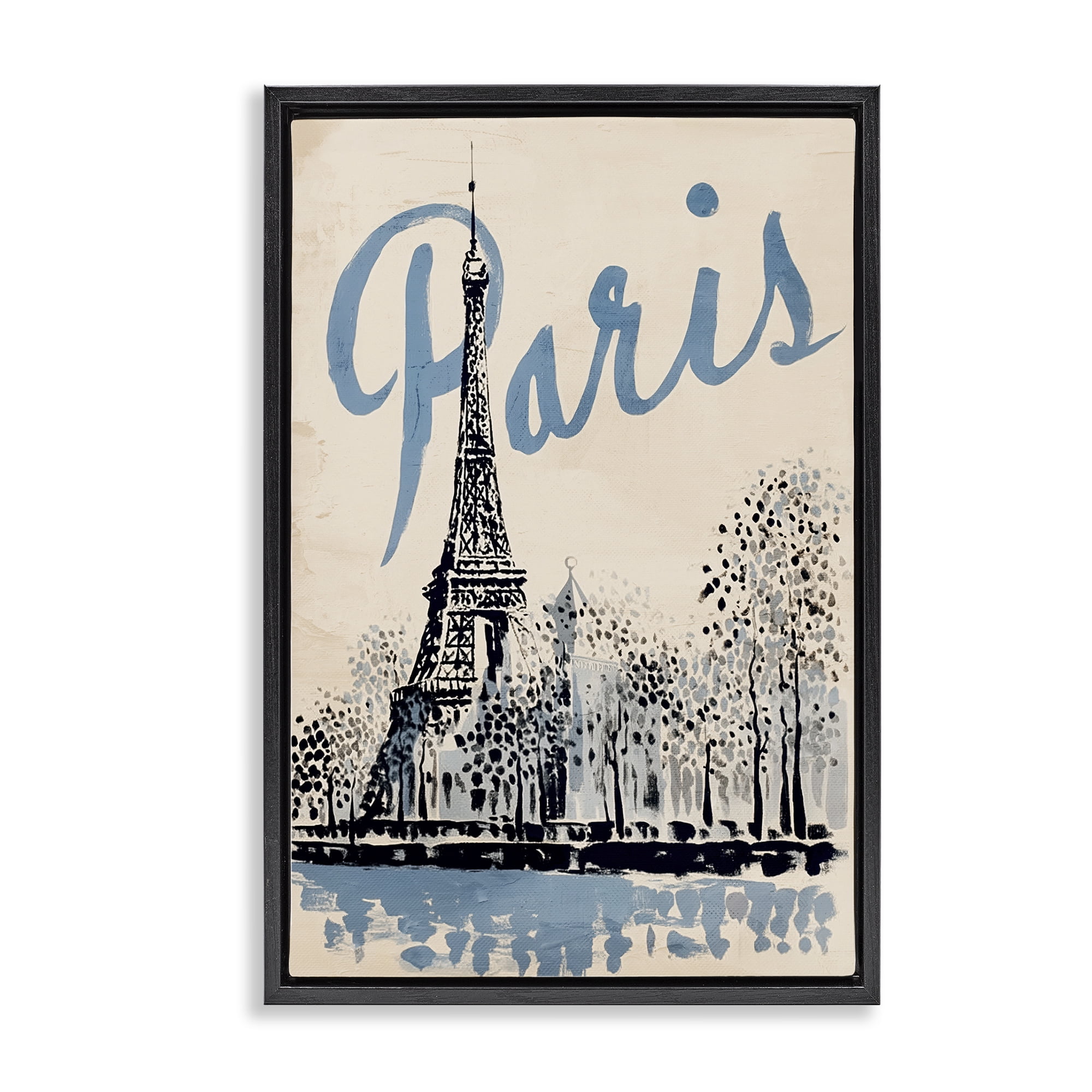 Stupell Industries Blue & Beige Paris Travel Black Framed Floater Canvas Wall Art, design by Annabelle Hall