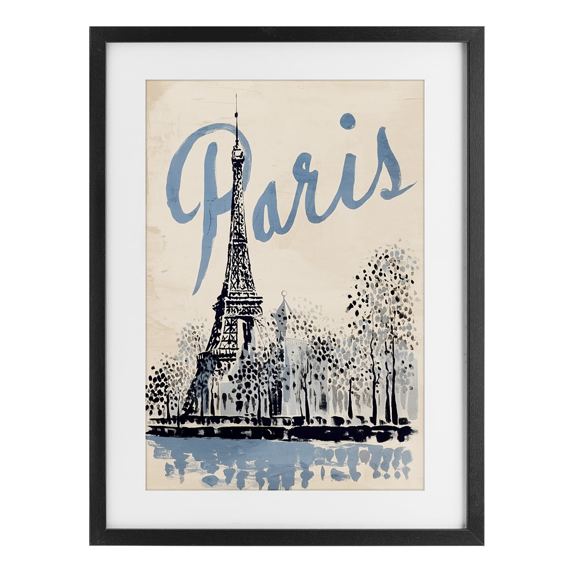 Stupell Industries Blue & Beige Paris Travel Black Framed Print Under Glass, design by Annabelle Hall