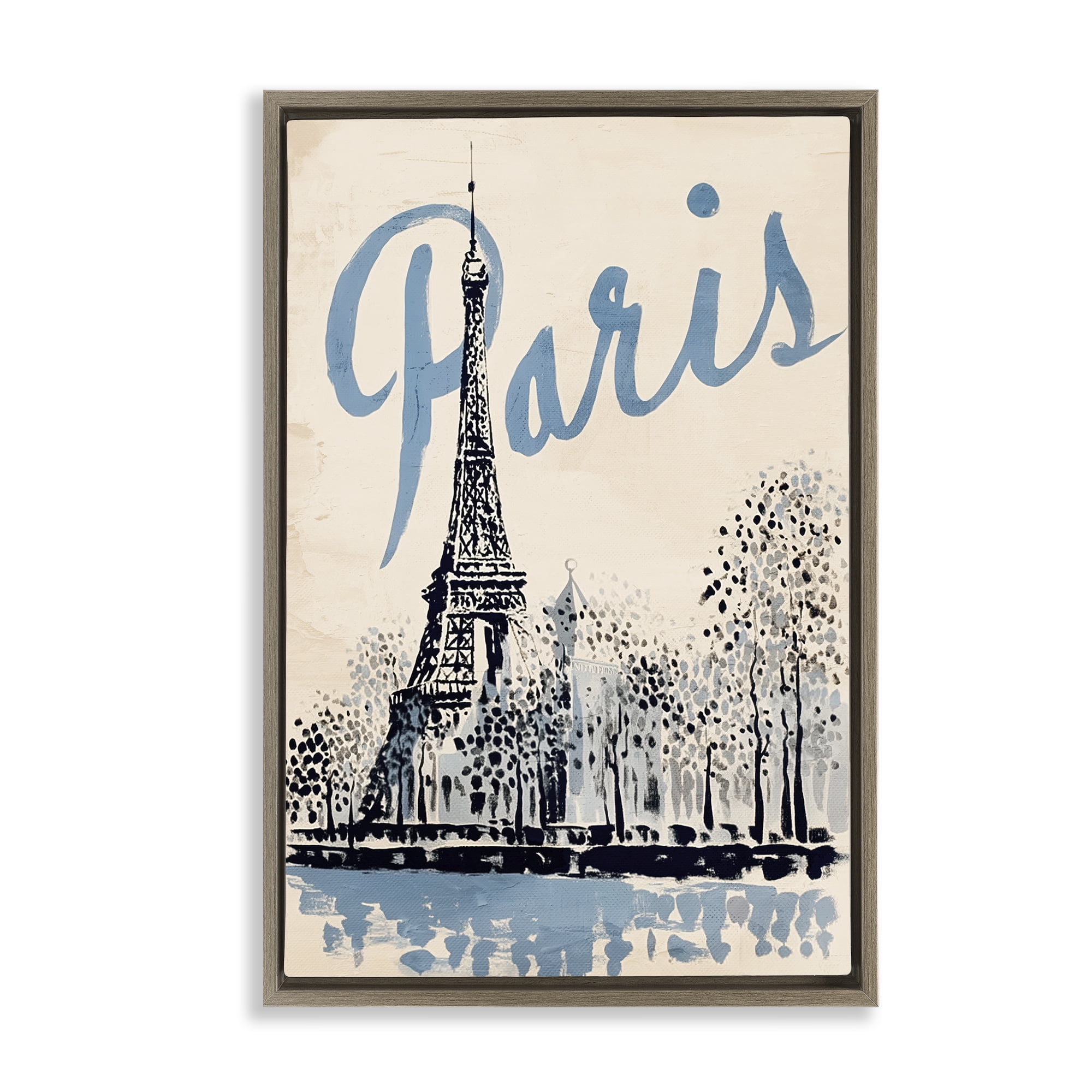 Stupell Industries Blue & Beige Paris Travel Brown Framed Floater Canvas Wall Art, design by Annabelle Hall