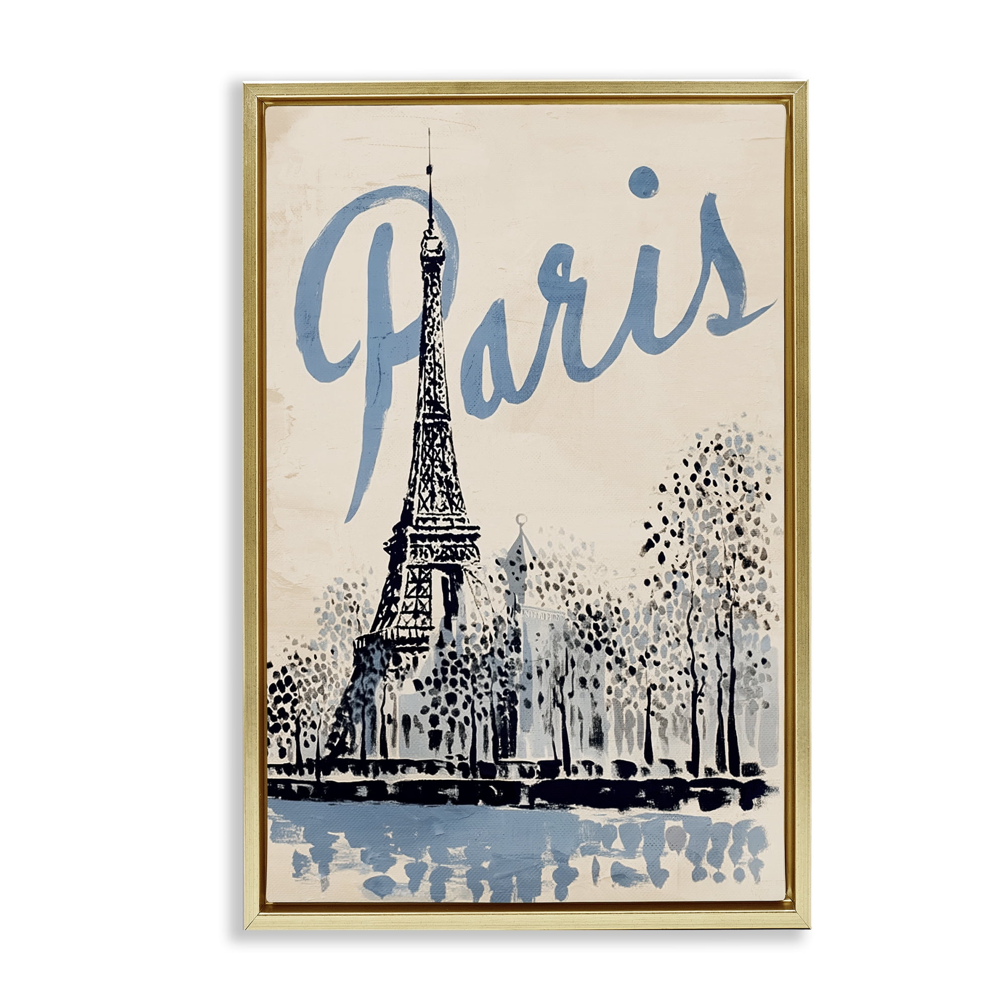 Stupell Industries Blue & Beige Paris Travel Gold Framed Floater Canvas Wall Art, design by Annabelle Hall