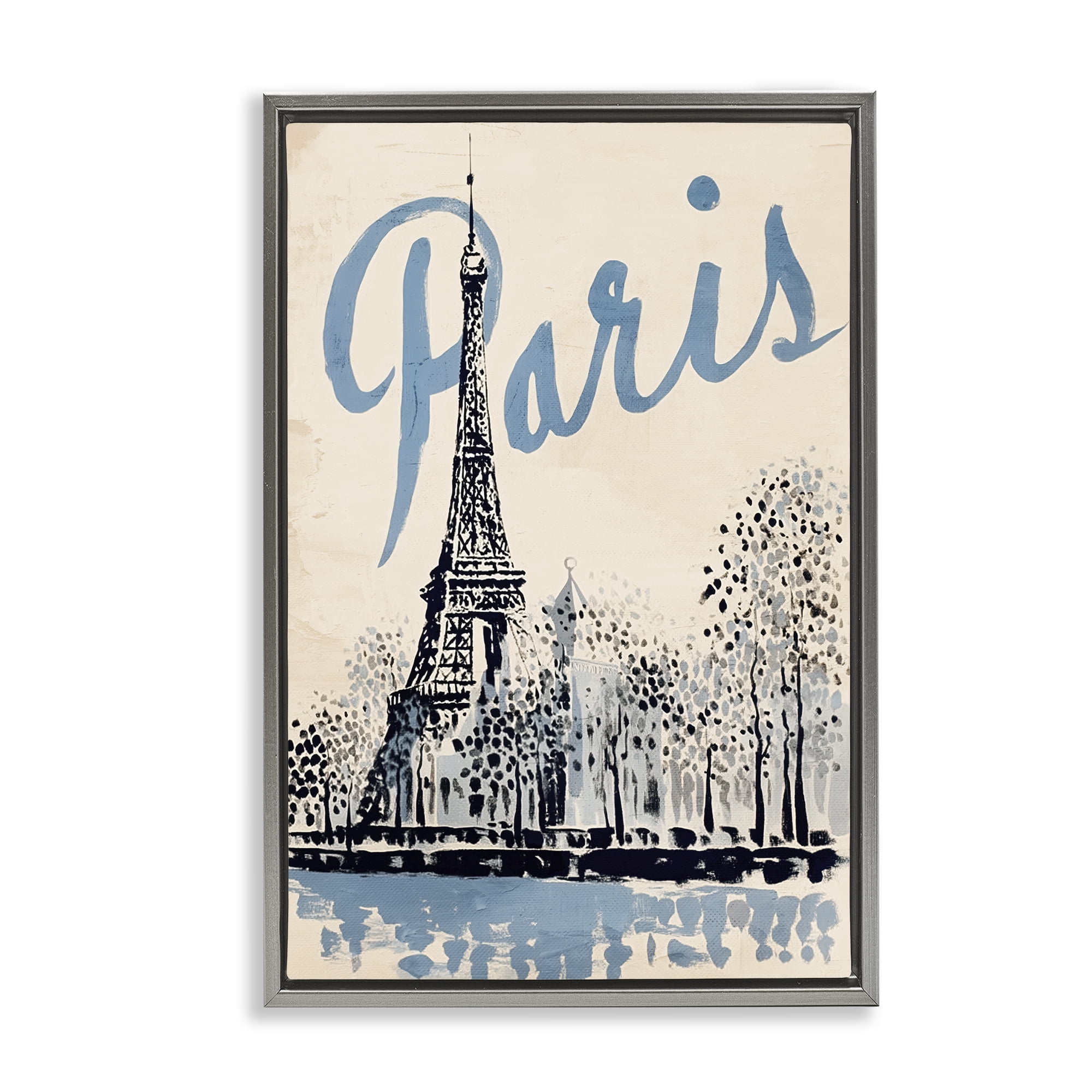 Stupell Industries Blue & Beige Paris Travel Gray Framed Floater Canvas Wall Art, design by Annabelle Hall