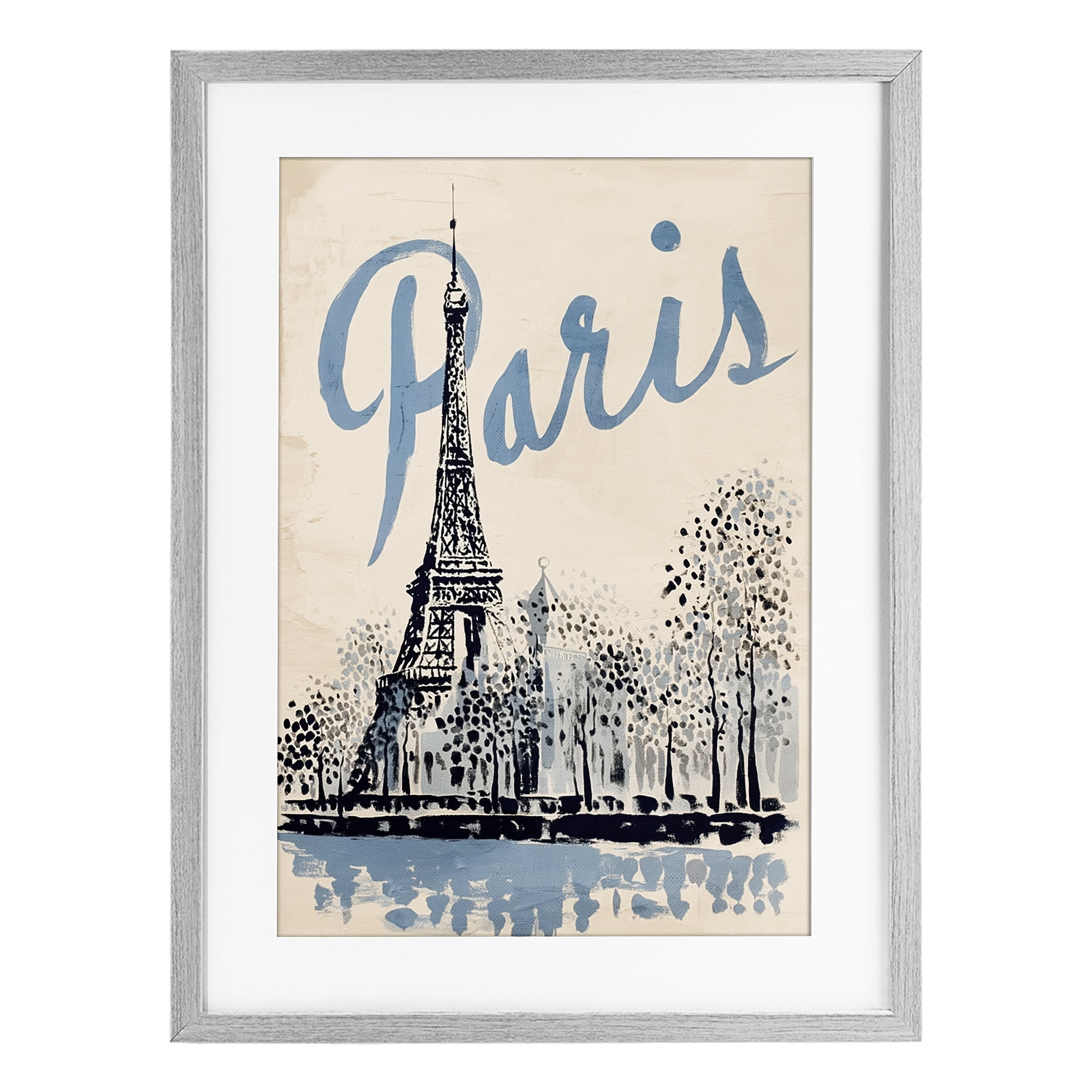 Stupell Industries Blue & Beige Paris Travel Gray Framed Print Under Glass, design by Annabelle Hall