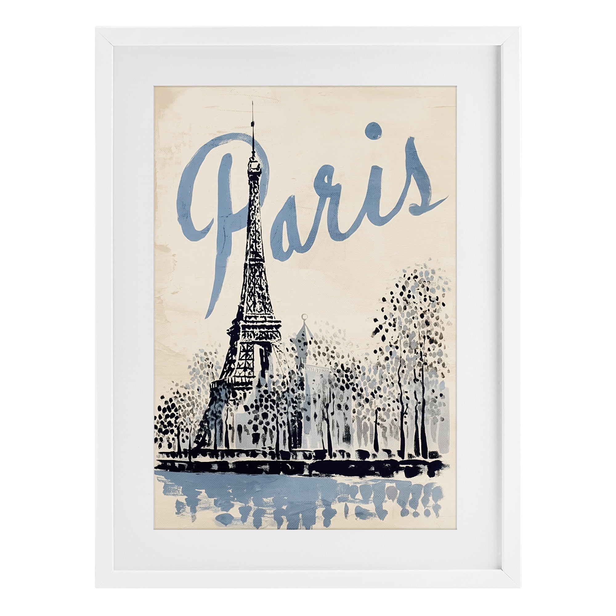 Stupell Industries Blue & Beige Paris Travel White Framed Print Under Glass, design by Annabelle Hall