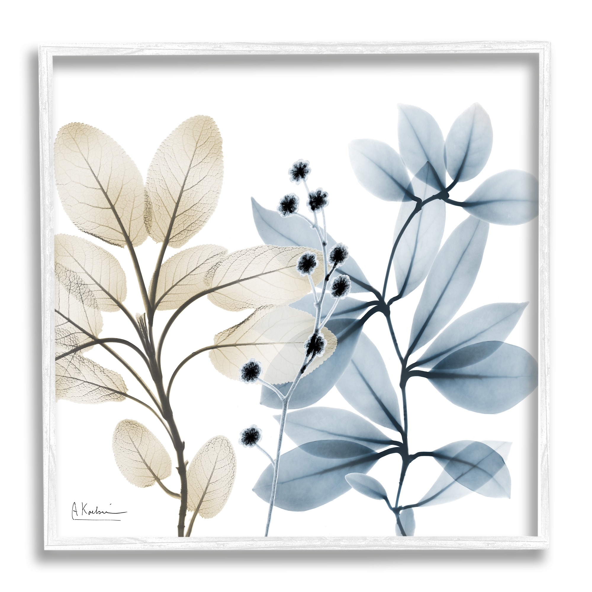 Stupell Industries Blue & Beige Plants Botanical & Floral Painting White Framed Art Print Wall Art, 12 x 12