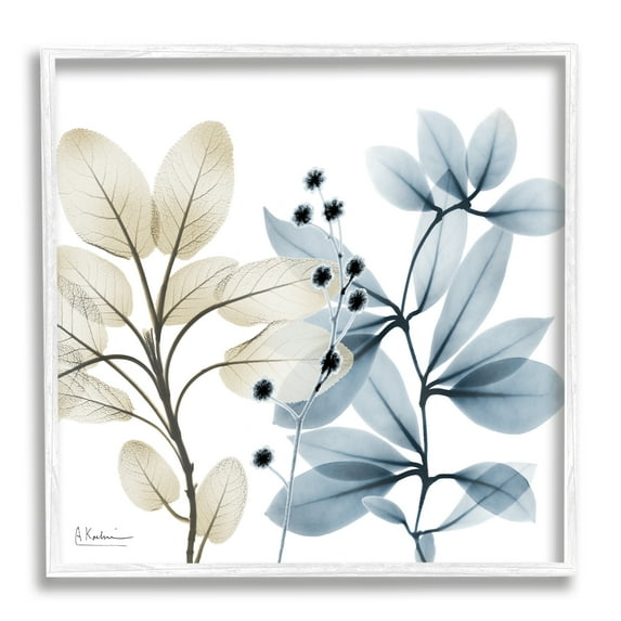 Stupell Industries Blue & Beige Plants Botanical & Floral Painting White Framed Art Print Wall Art, 24 x 24