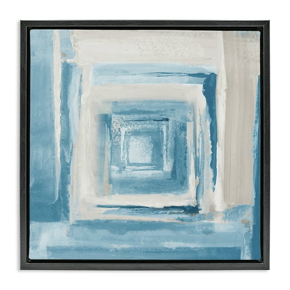 Stupell Industries Blue & Beige Squares Abstract Painting Black Floater Framed Canvas Art Print Wall Art, 18 x 18