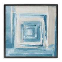 Stupell Industries Blue & Beige Squares Abstract Painting Black Framed Art Print Wall Art, 12 x 12