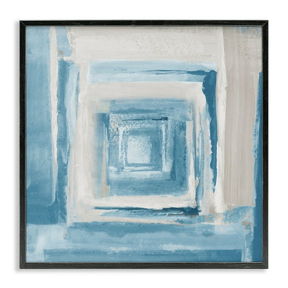 Stupell Industries Blue & Beige Squares Abstract Painting Black Framed Art Print Wall Art, 12 x 12