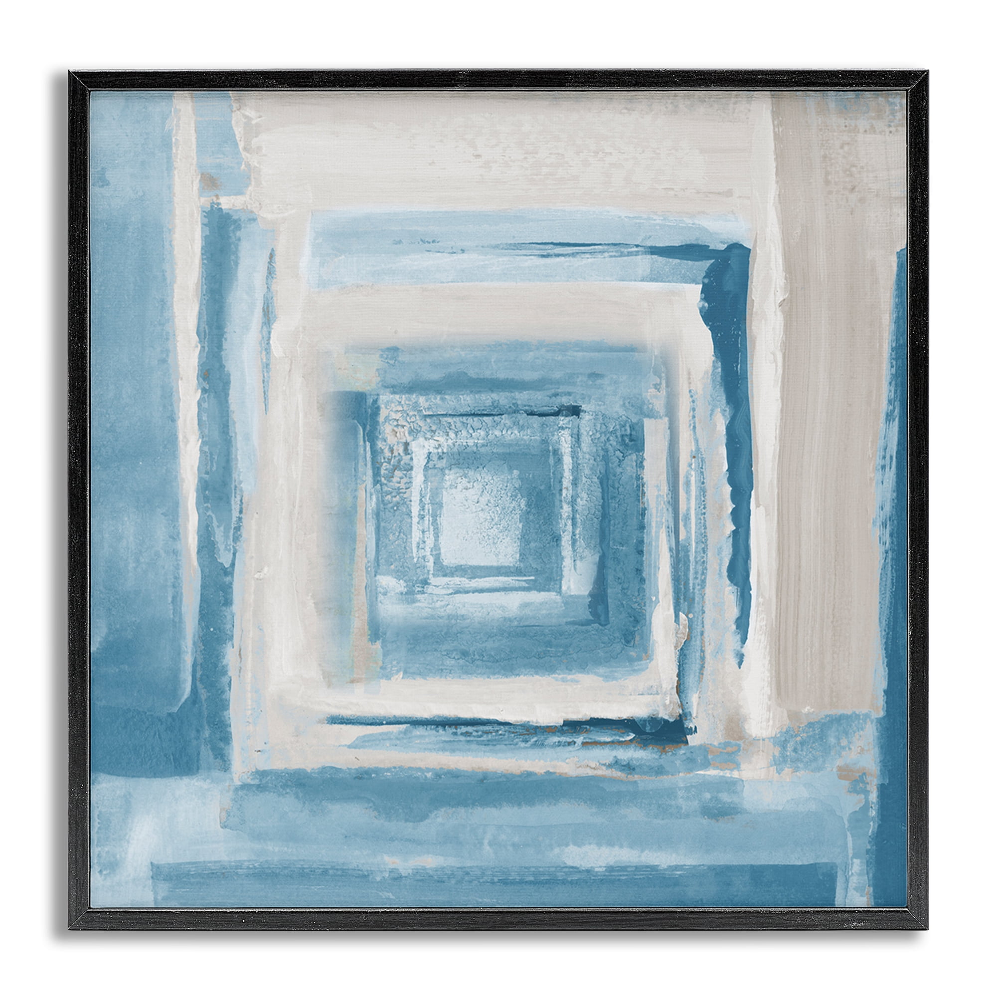 Stupell Industries Blue & Beige Squares Abstract Painting Gray Framed Art Print Wall Art, 17 x 17