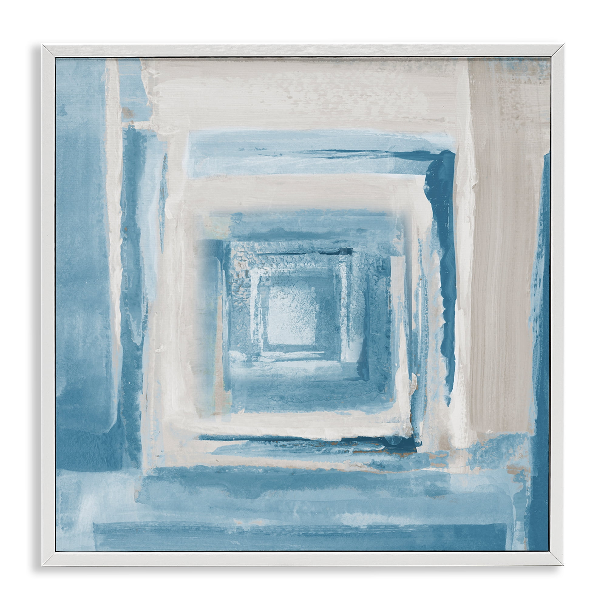 Stupell Industries Blue & Beige Squares Abstract Painting White Framed Art Print Wall Art, 12 x 12