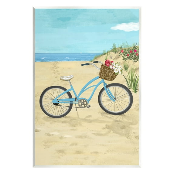 Stupell Industries Blue Bicycle Flower Blossom Basket Beach Sand Painting Unframed Art Print Wall Art, Design by Sharon Lee