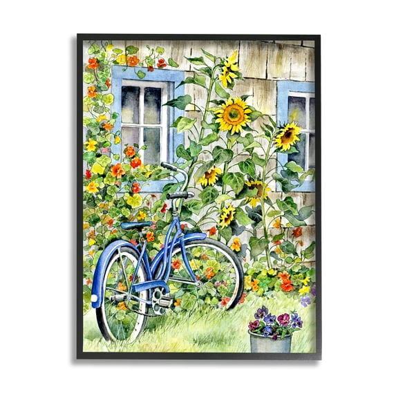 Stupell Industries Blue Bicycle on Traditional Farmhouse Sunflowers Black Framed, 11 x 14, Design by Gwendolyn Babbitt