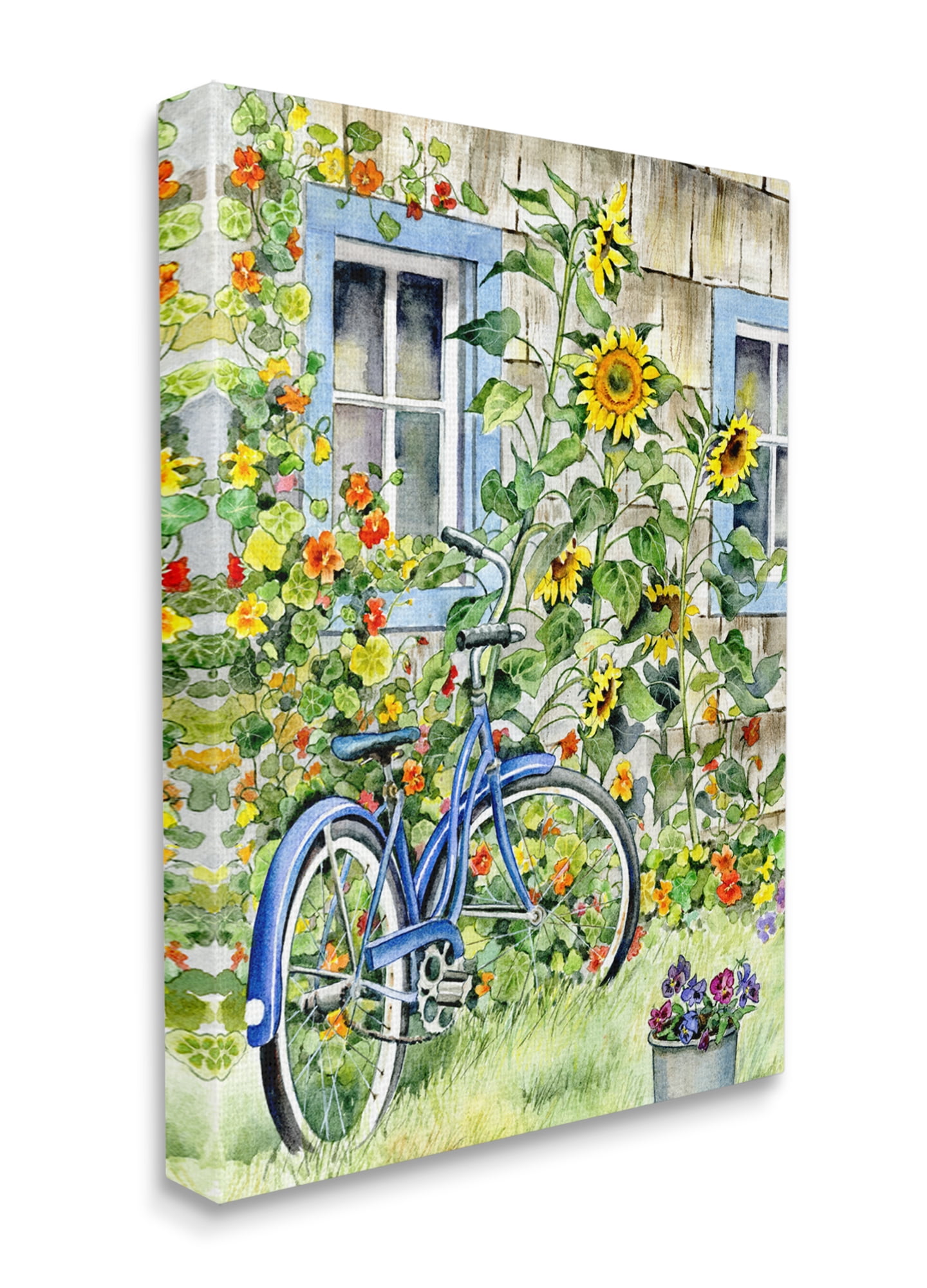 Stupell Industries Blue Bicycle on Traditional Farmhouse Sunflowers Canvas Wall Art, 16 x 20, Design by Gwendolyn Babbitt