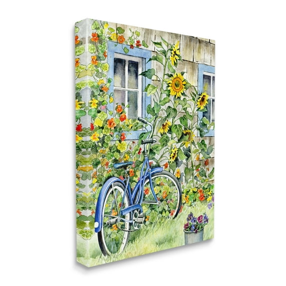 Stupell Industries Blue Bicycle on Traditional Farmhouse Sunflowers Canvas Wall Art, 24 x 30, Design by Gwendolyn Babbitt