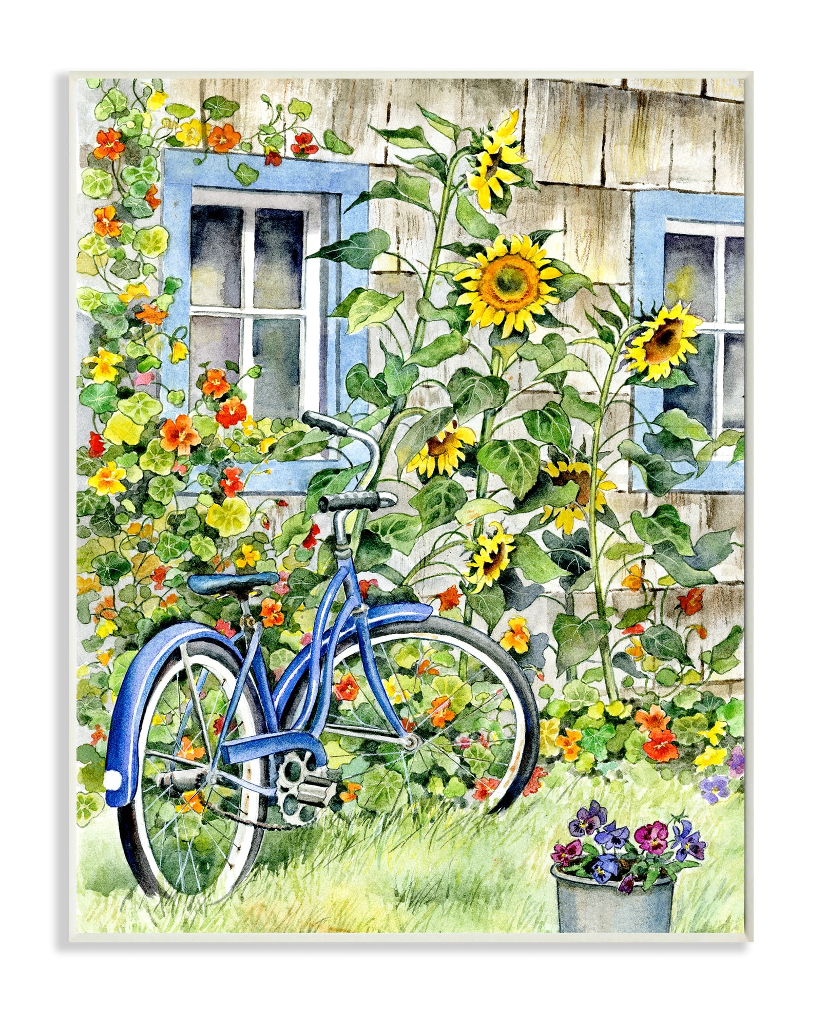 Stupell Industries Blue Bicycle on Traditional Farmhouse Sunflowers Wall Plaque, 10 x 15, Design by Gwendolyn Babbitt