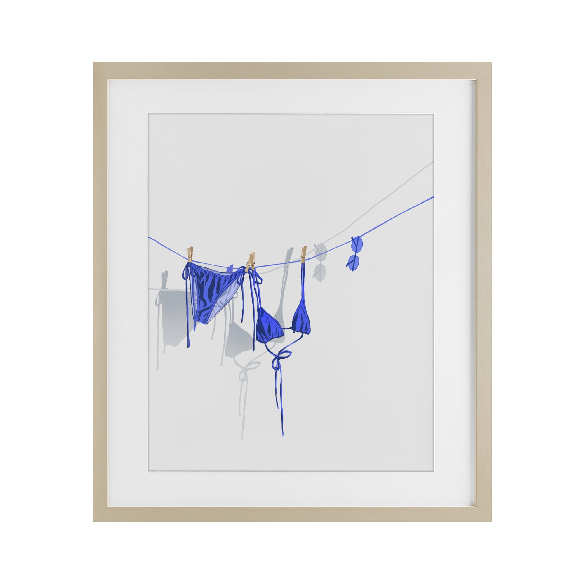 Stupell Industries Blue Bikini on Clothesline Birch Framed Print Under Glass, design by Ziwei Li