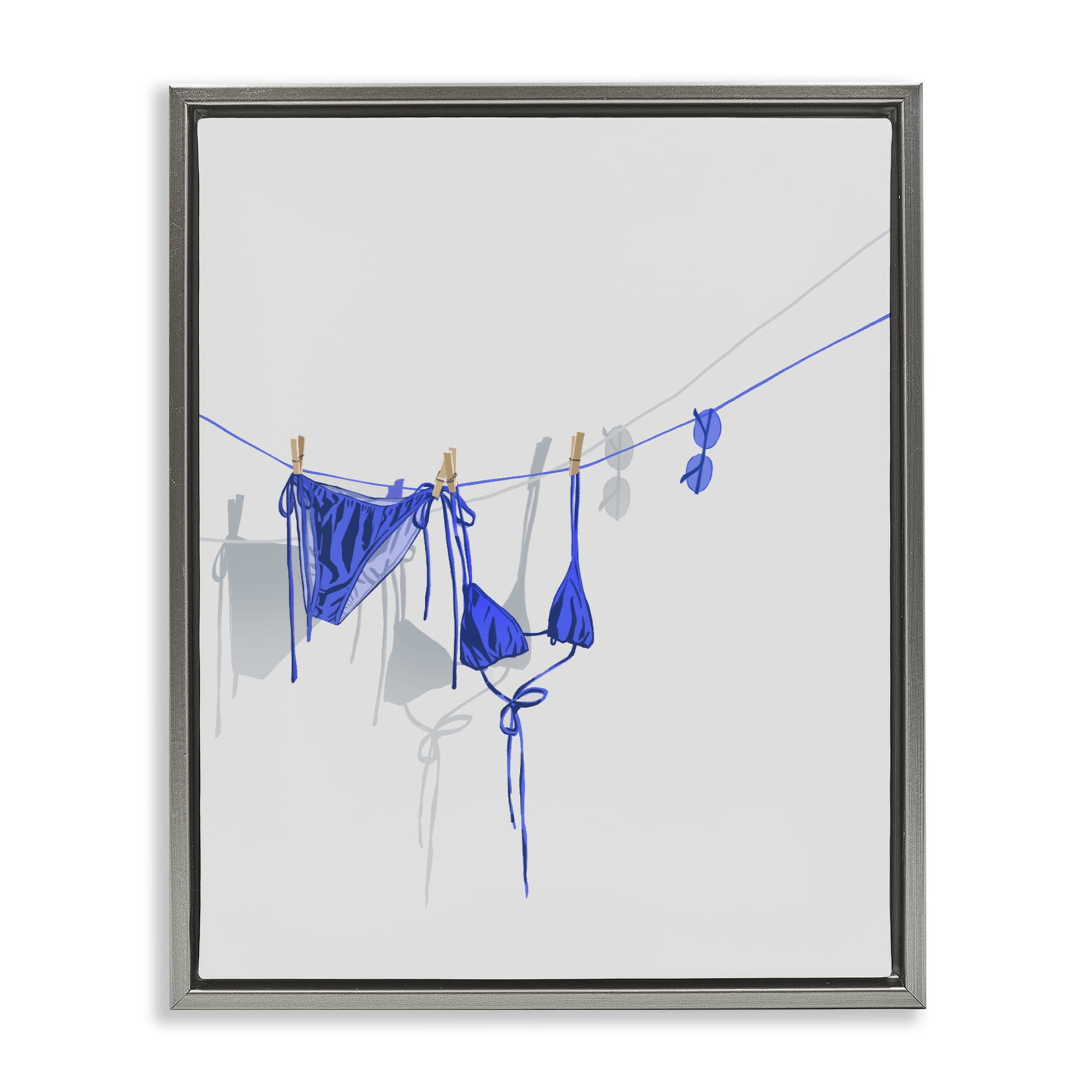 Stupell Industries Blue Bikini on Clothesline Gray Framed Floater Canvas Wall Art, design by Ziwei Li