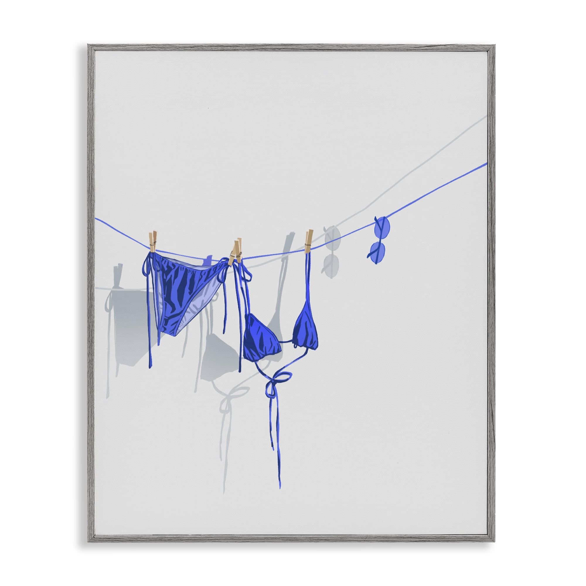 Stupell Industries Blue Bikini on Clothesline Gray Framed Giclee Art, design by Ziwei Li